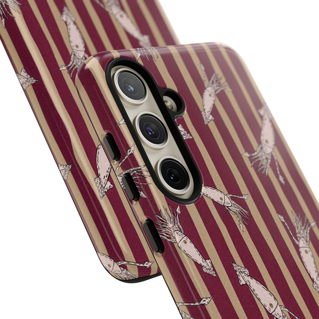 Phone Case - Vintage Shrimp Pattern on Burgundy Stripes