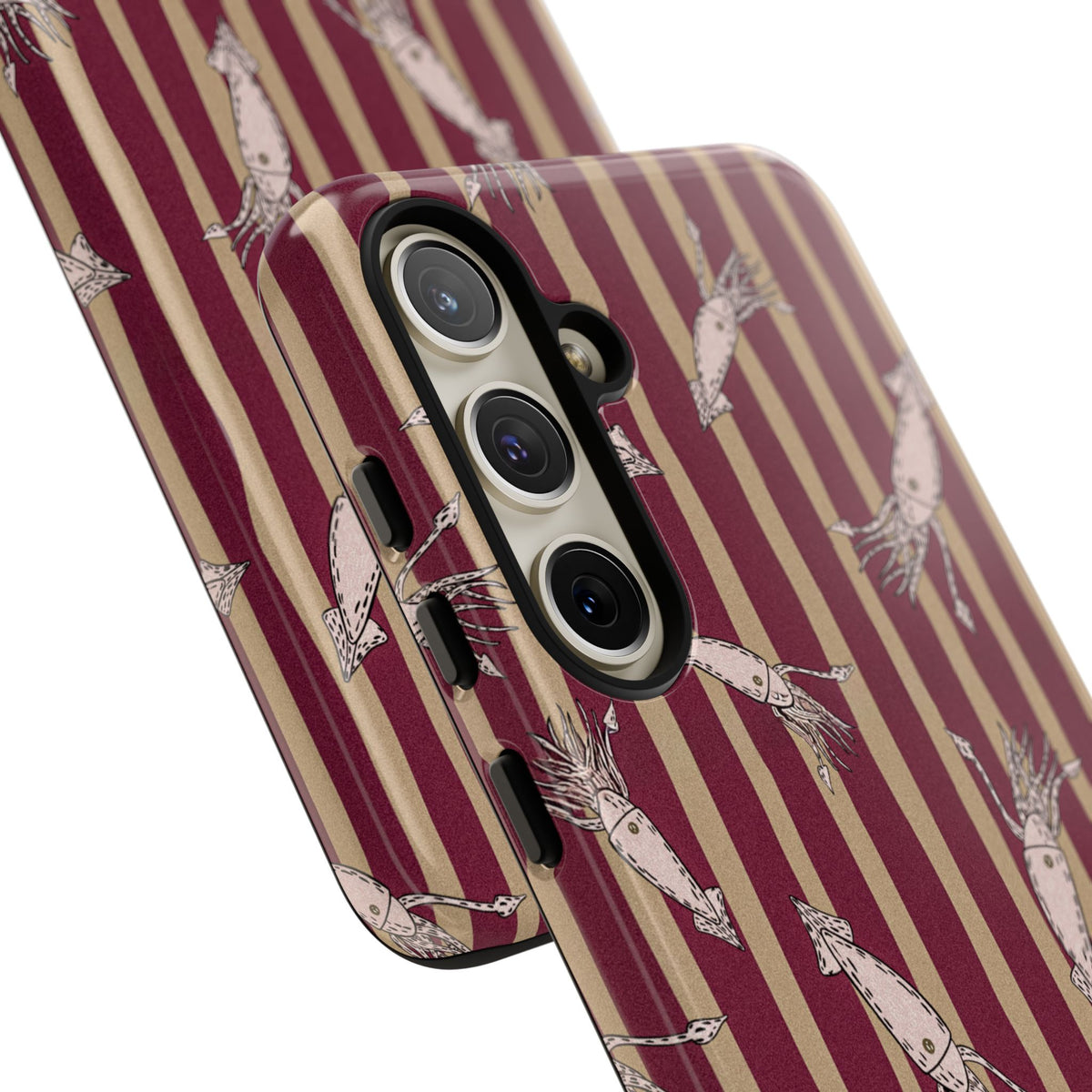 Phone Case - Vintage Shrimp Pattern on Burgundy Stripes