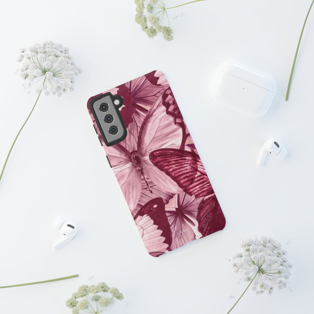 Butterfly Tough Phone Case — Vintage Pink Floral Protective Cover