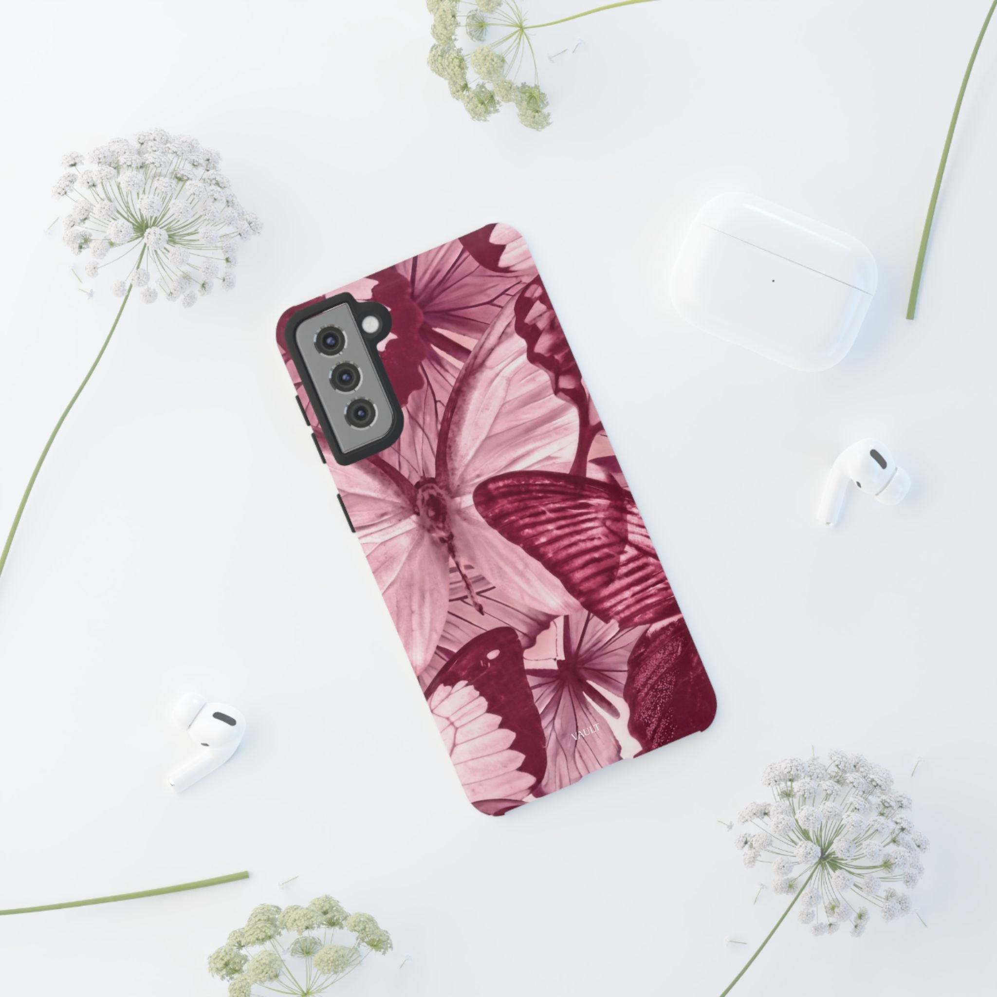 Butterfly Tough Phone Case — Vintage Pink Floral Protective Cover