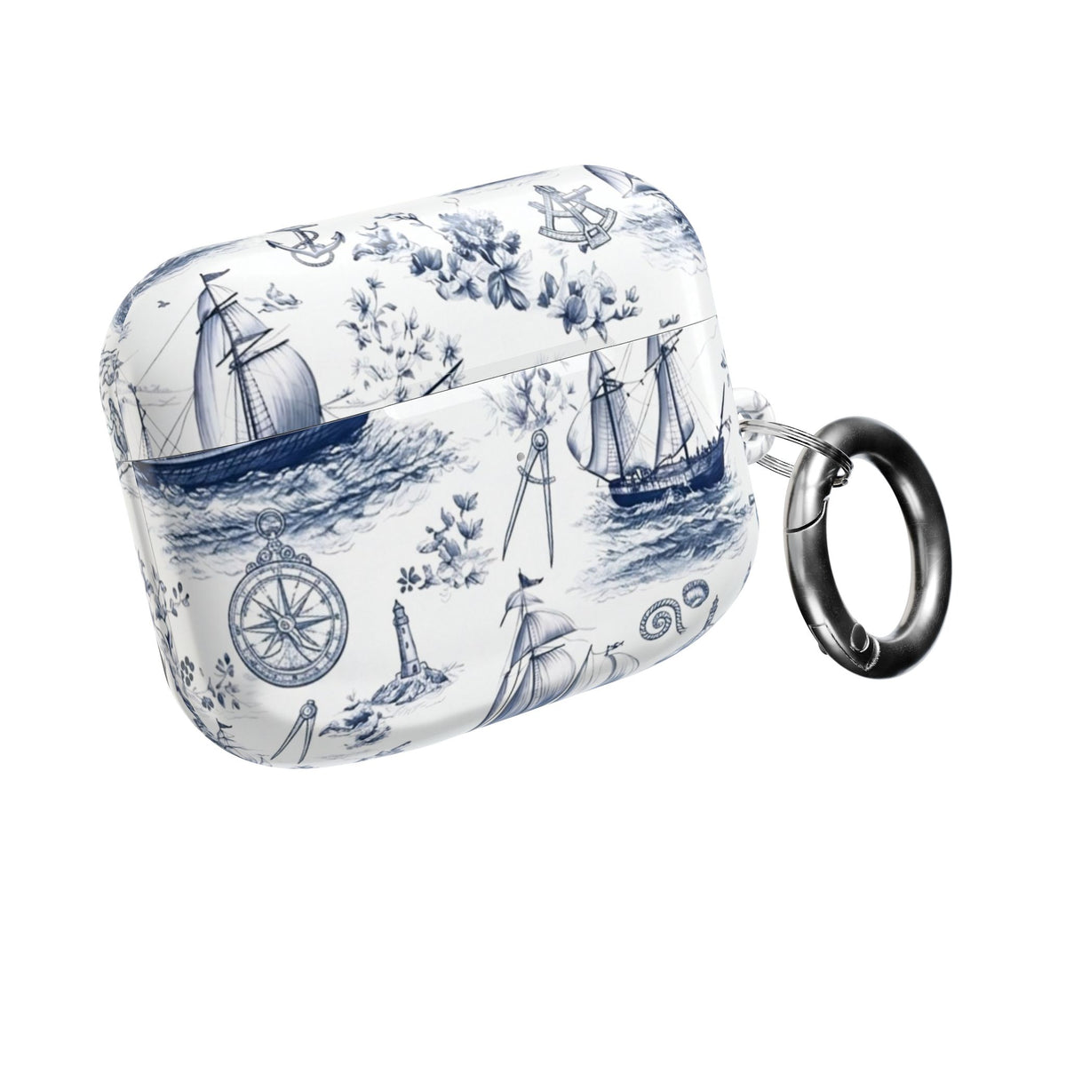 Nautical Toile AirPod Case – Blue Sailboat & Lighthouse Protective Cover