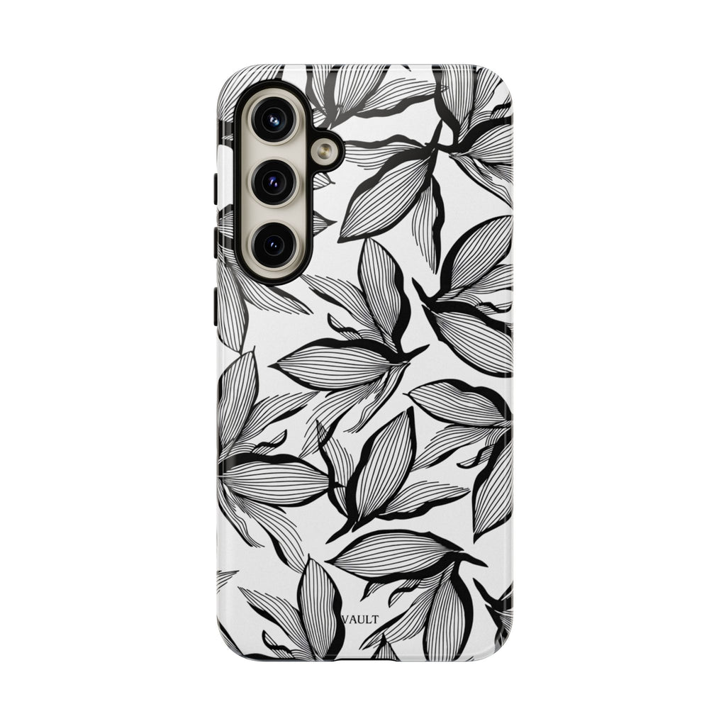 Floral Leaves Tough Phone Case – Black & White Botanical Protection