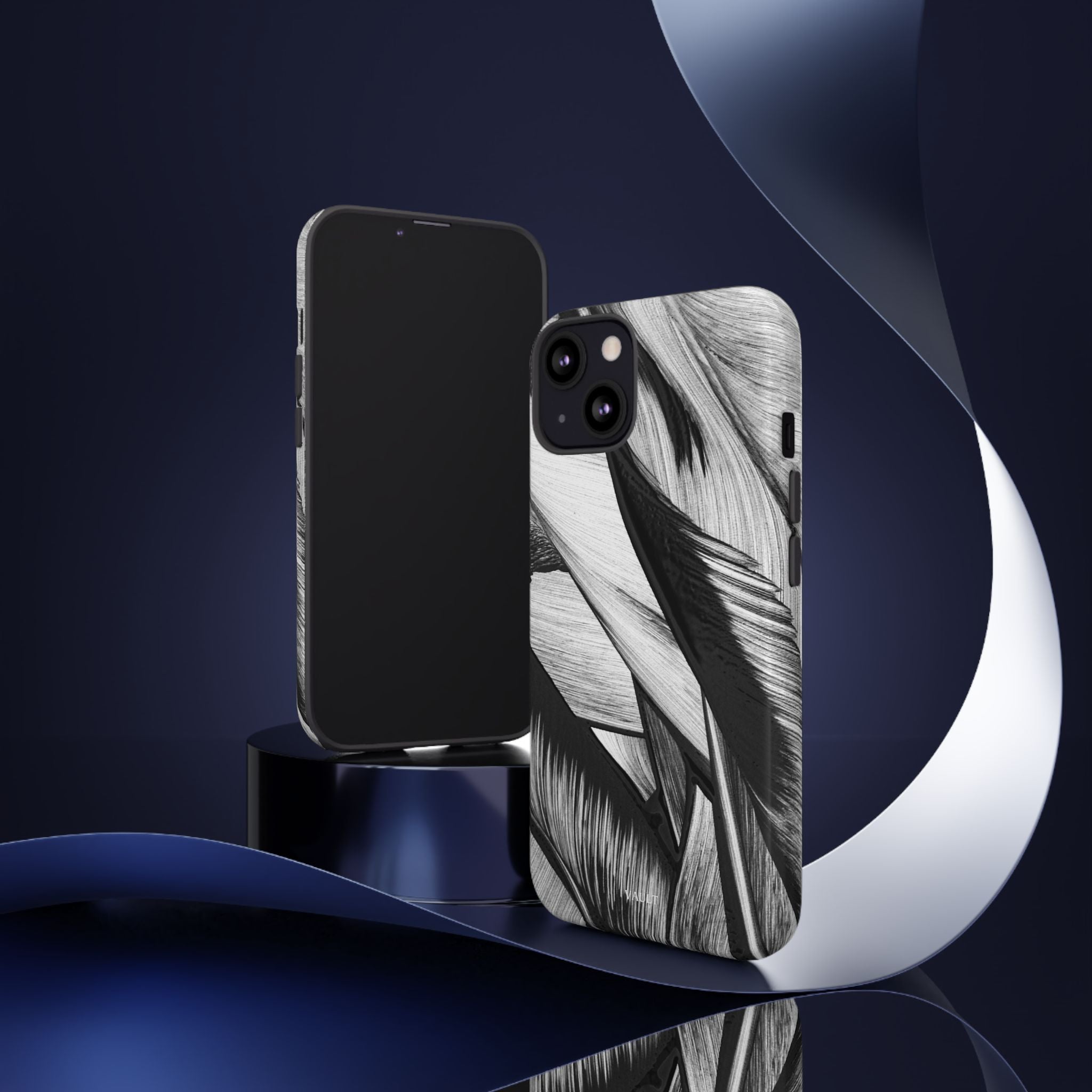Monochrome Tropical Leaf Tough Phone Case — Black & White Botanical Protective Cover