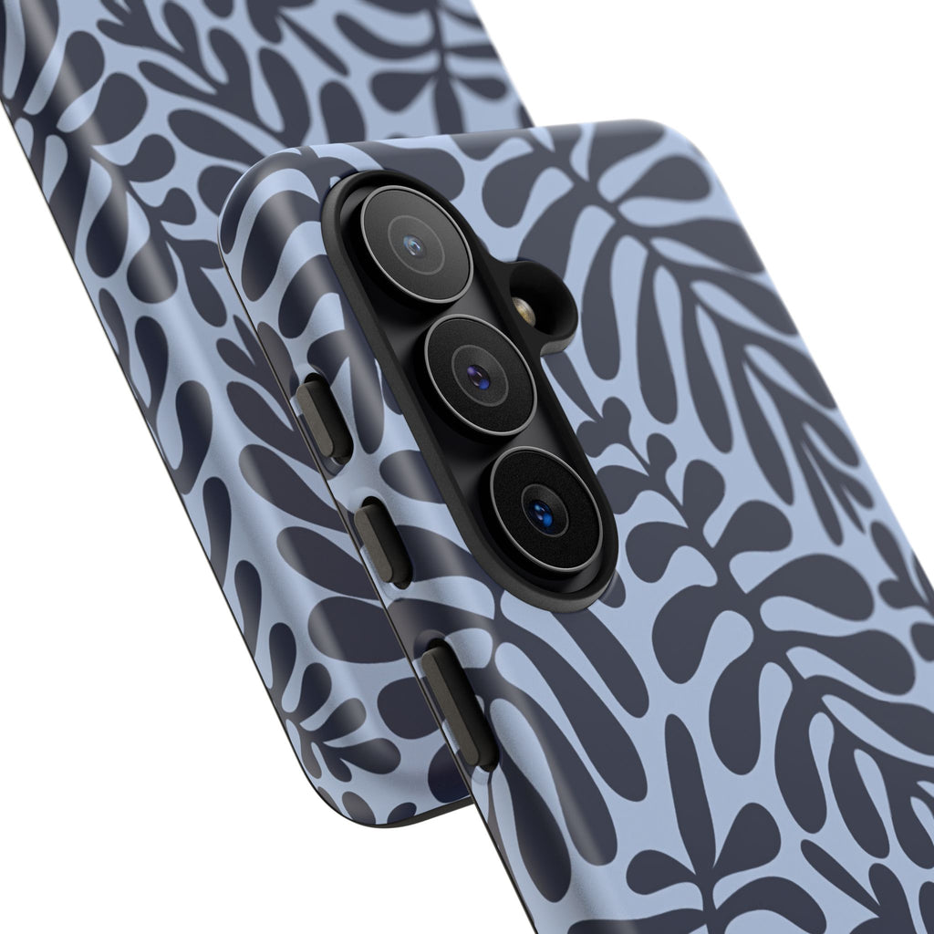 Floral Fern Tough Phone Case – Navy Blue on Light Blue, Protective Slim Cover