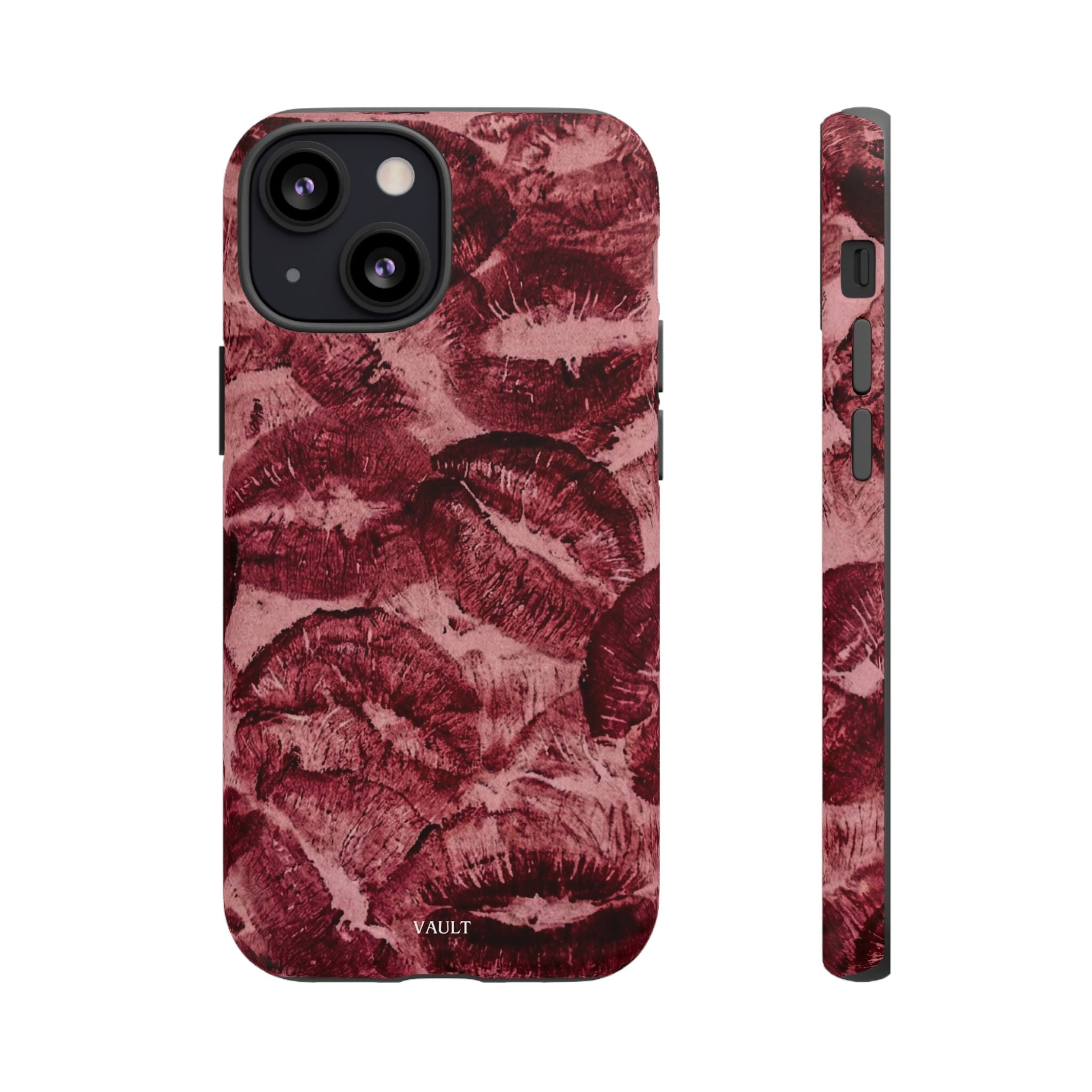 Kiss Print Phone Case – Burgundy Lip Pattern Protective Phone Cover