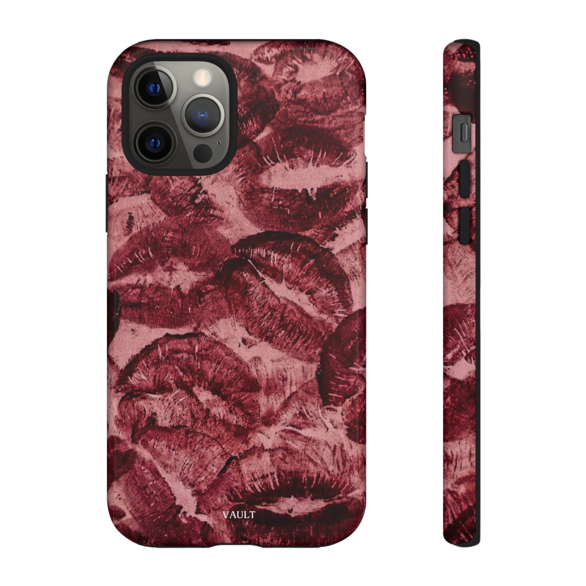 Kiss Print Phone Case – Burgundy Lip Pattern Protective Phone Cover