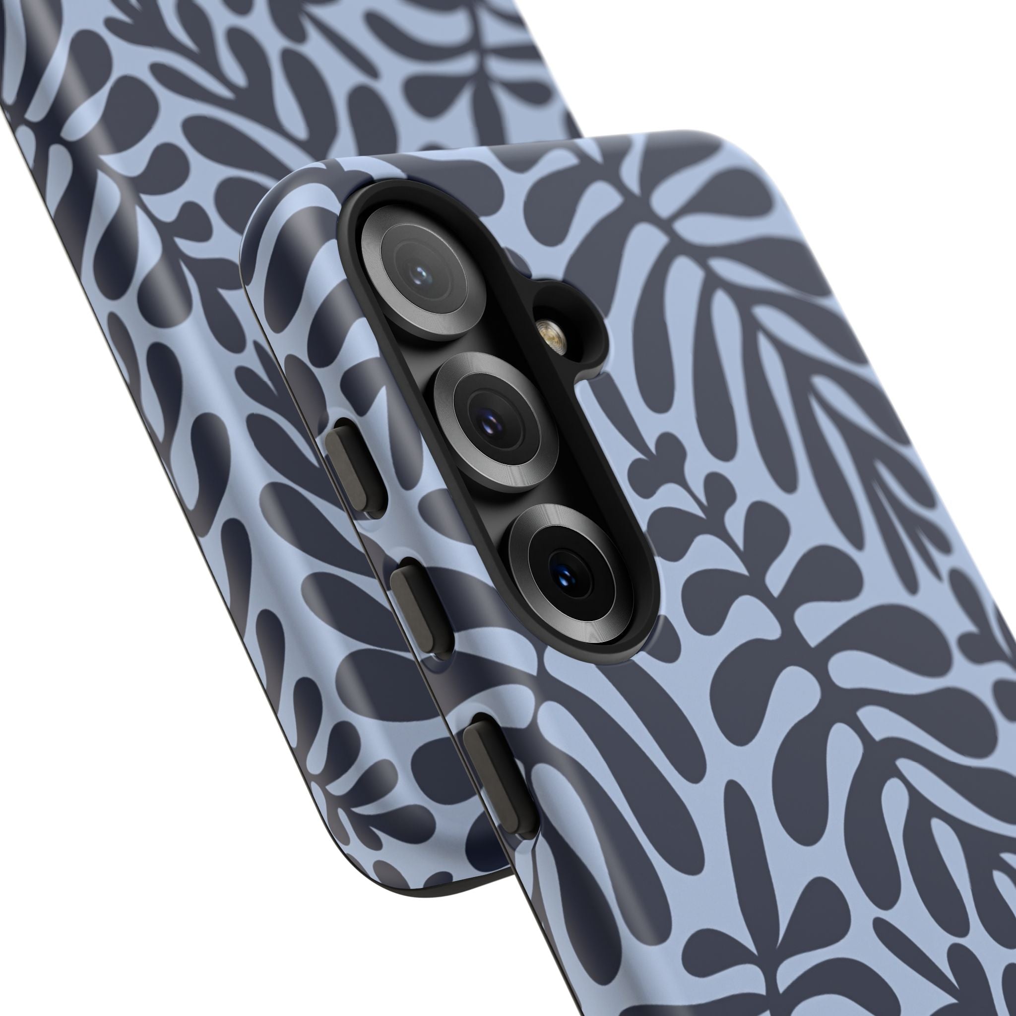 Floral Fern Tough Phone Case – Navy Blue on Light Blue, Protective Slim Cover