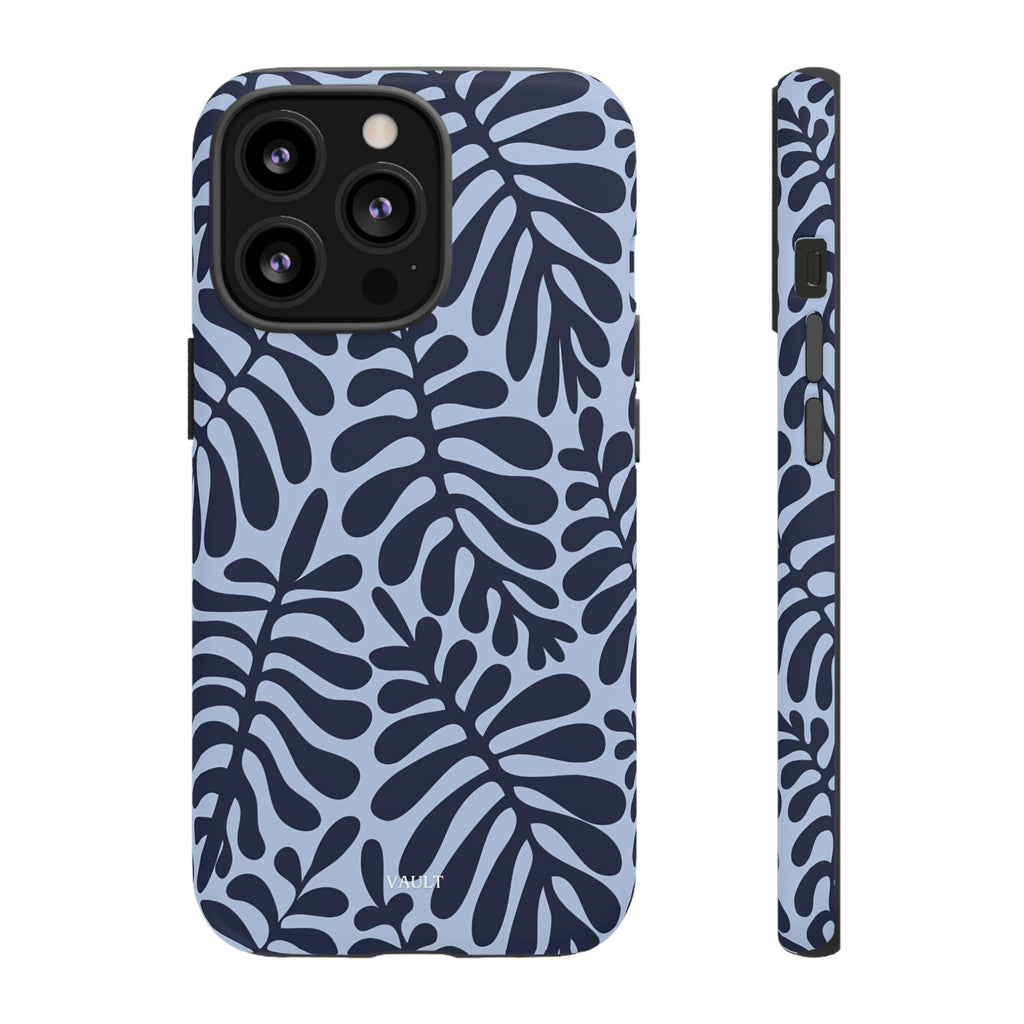 Floral Fern Tough Phone Case – Navy Blue on Light Blue, Protective Slim Cover