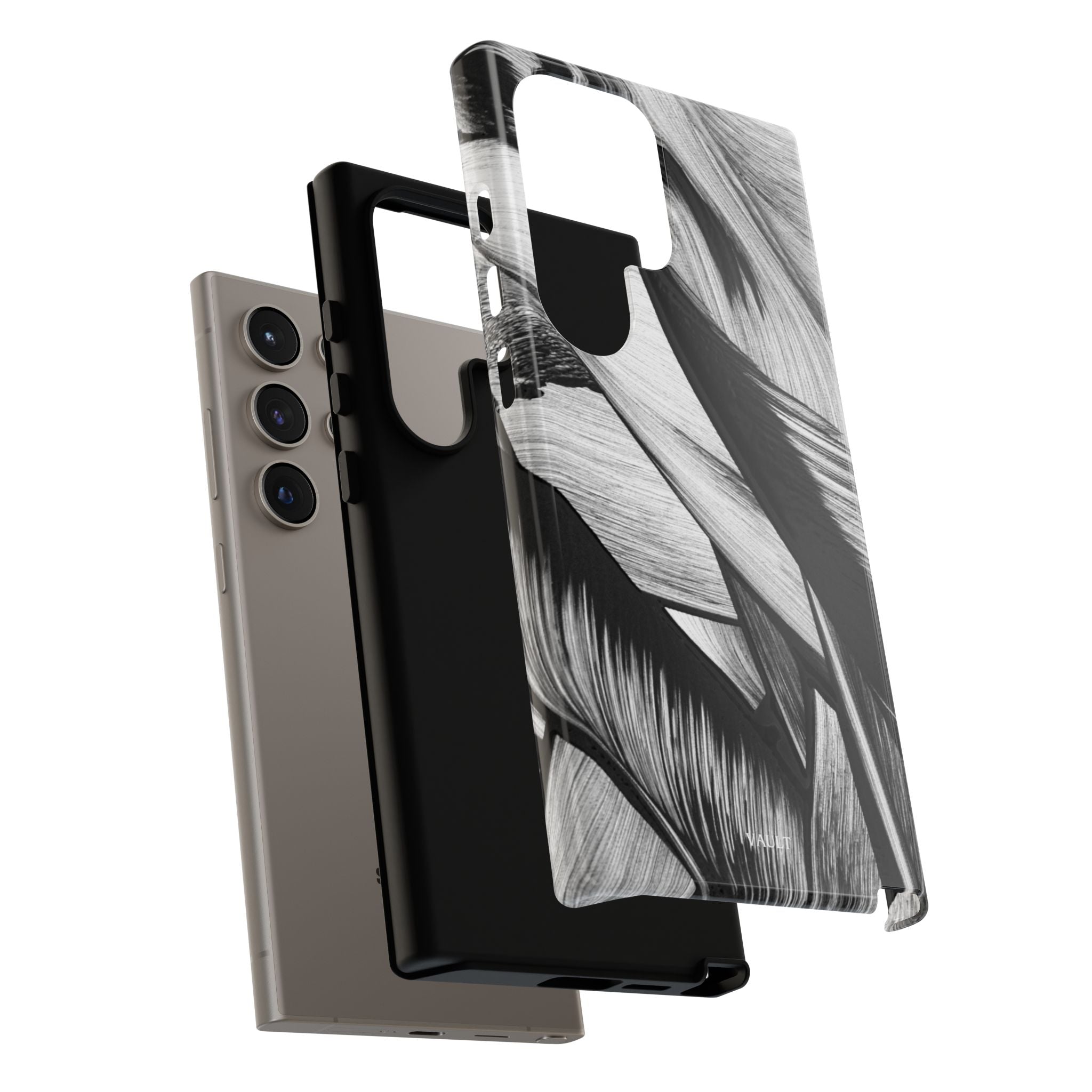 Monochrome Tropical Leaf Tough Phone Case — Black & White Botanical Protective Cover