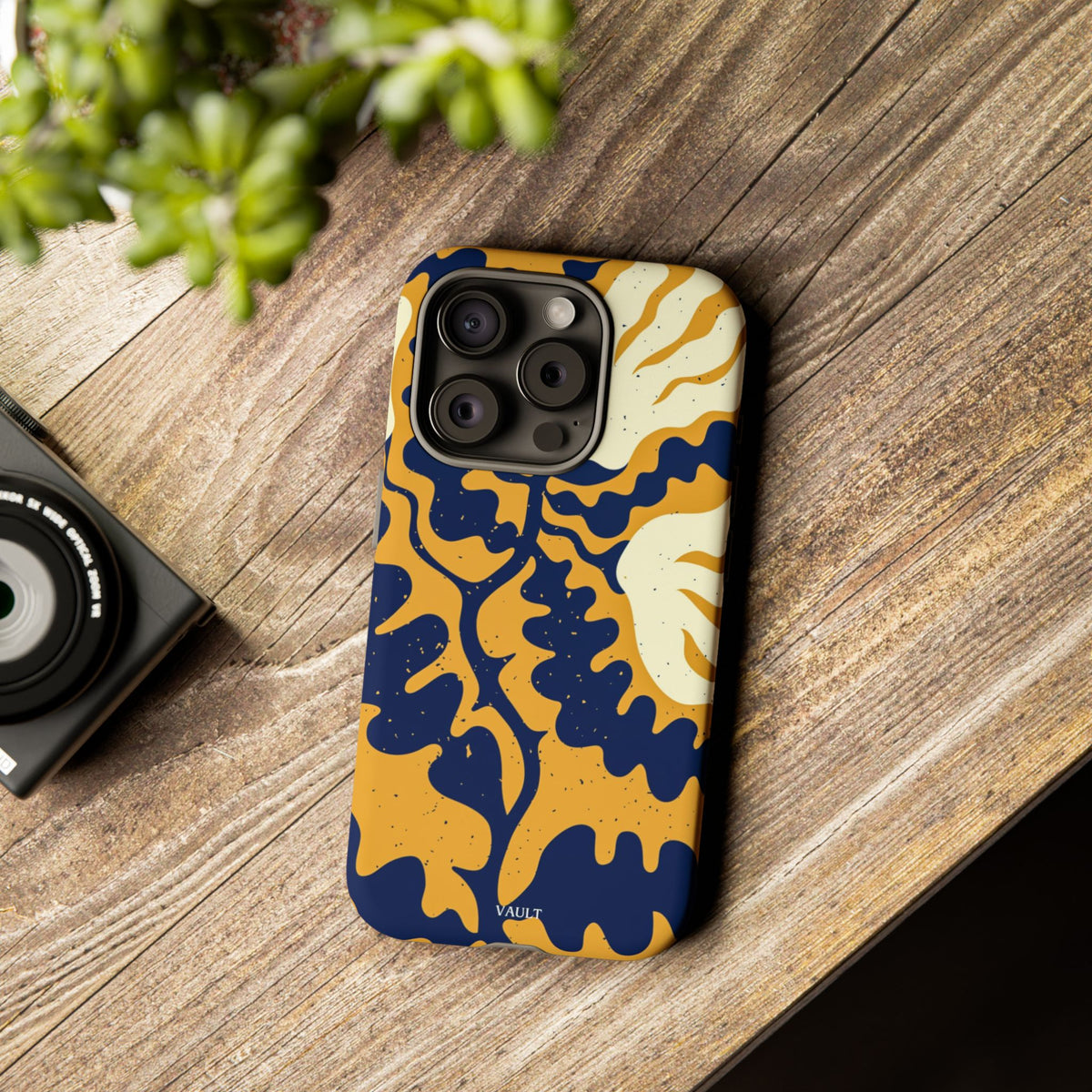 Bold Abstract Floral Phone Case (Navy & Mustard)