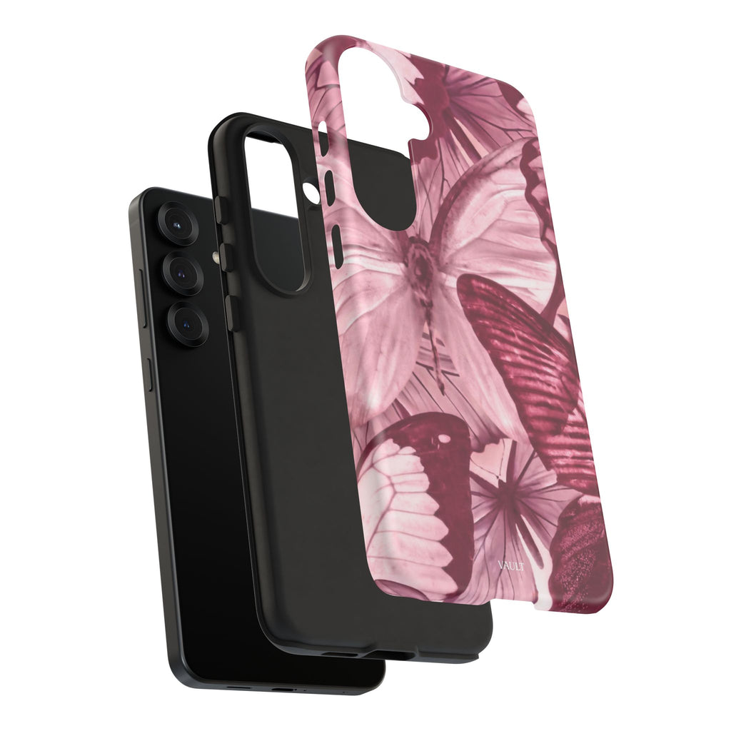 Butterfly Tough Phone Case — Vintage Pink Floral Protective Cover