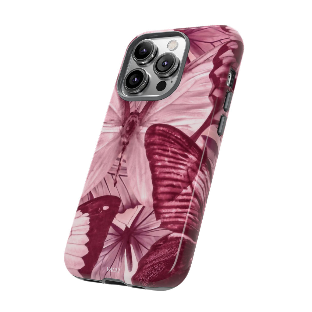 Butterfly Tough Phone Case — Vintage Pink Floral Protective Cover