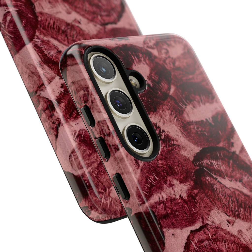 Kiss Print Phone Case – Burgundy Lip Pattern Protective Phone Cover