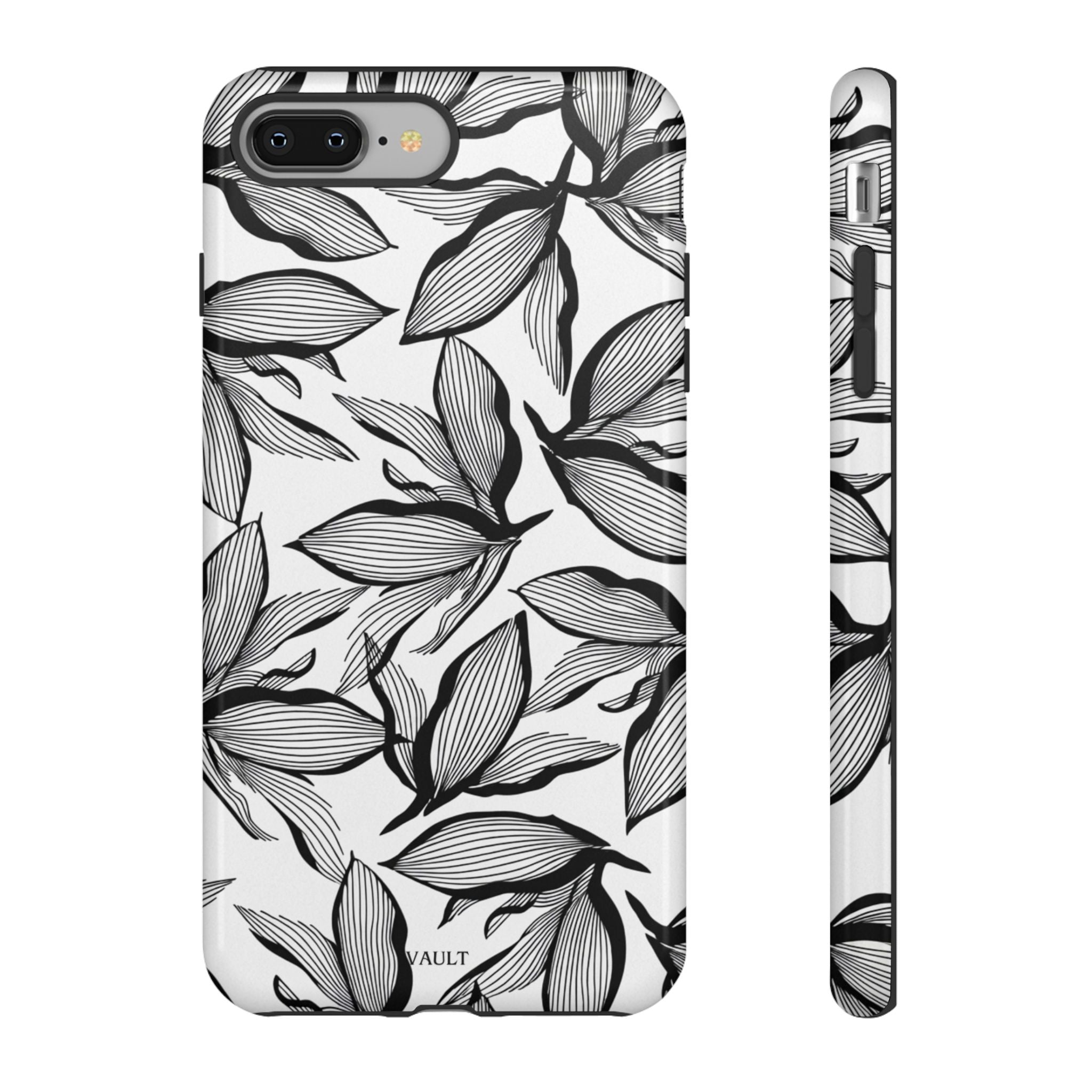 Floral Leaves Tough Phone Case – Black & White Botanical Protection