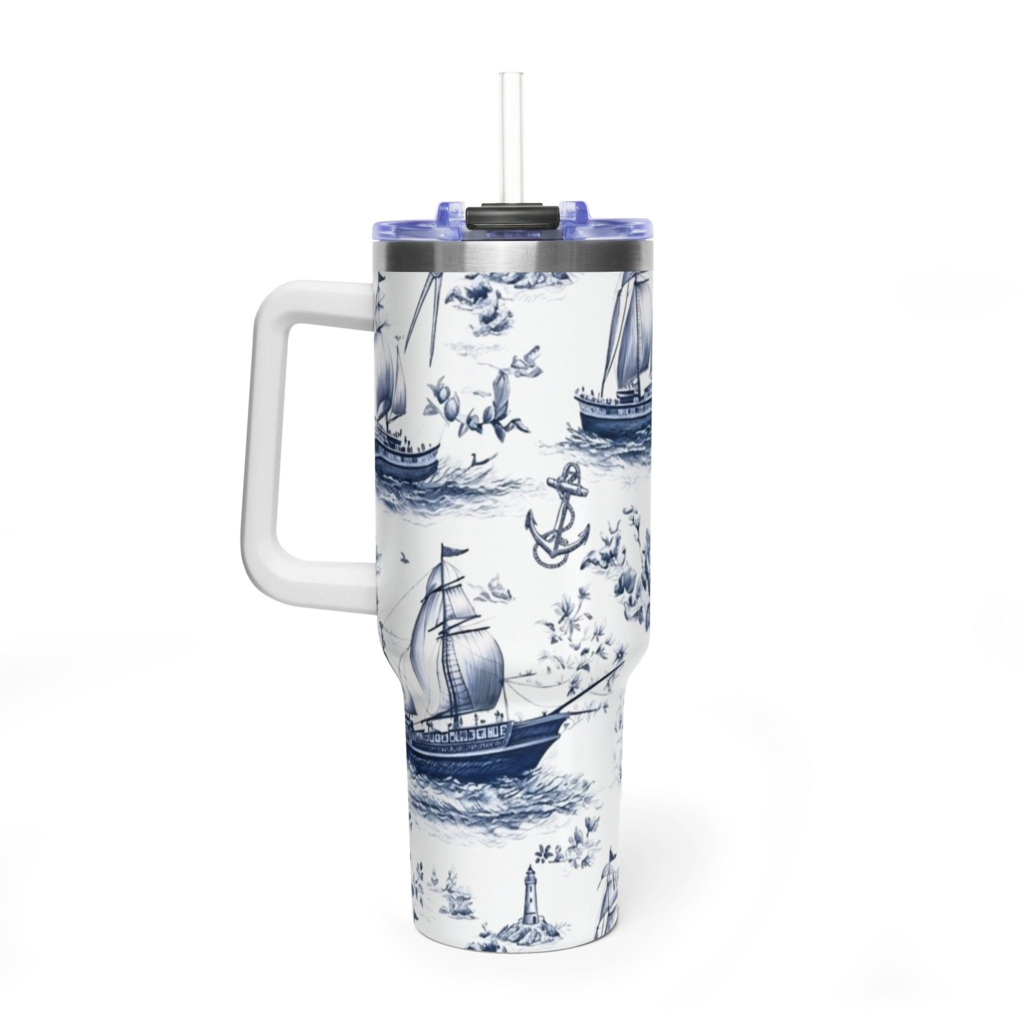 Nautical Blue Toile 40oz Thermal Tumbler