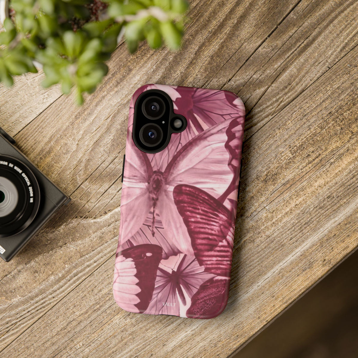 Butterfly Tough Phone Case — Vintage Pink Floral Protective Cover