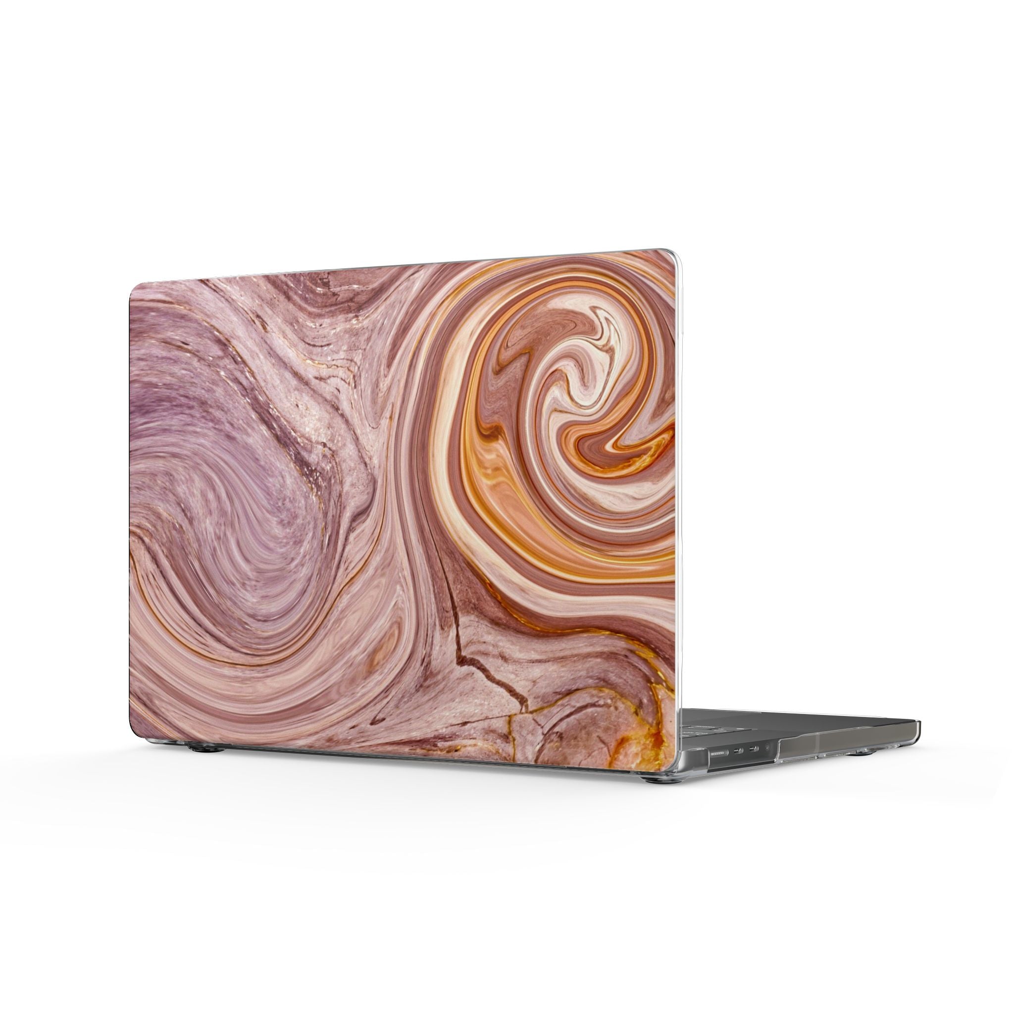 Marble Swirl Clear MacBook Case — Pink & Gold Abstract Protective Cover