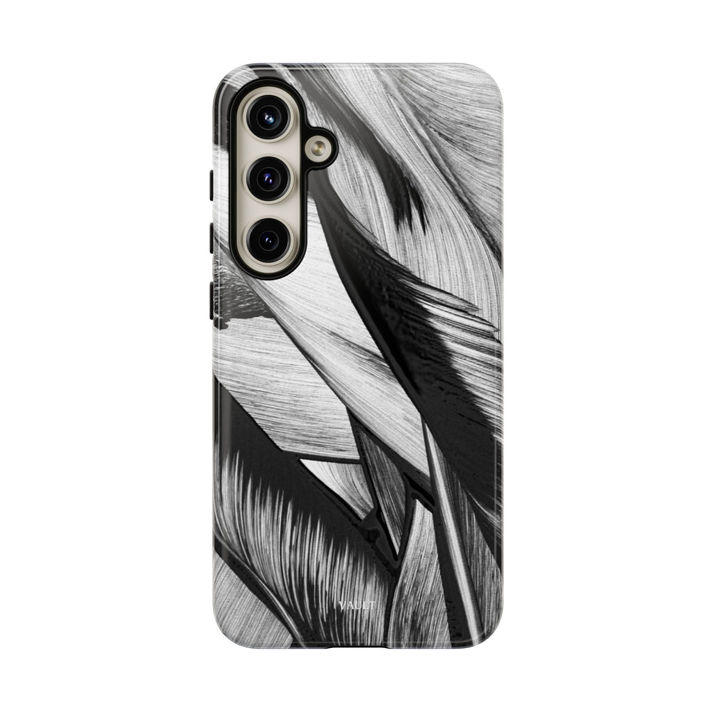 Monochrome Tropical Leaf Tough Phone Case — Black & White Botanical Protective Cover