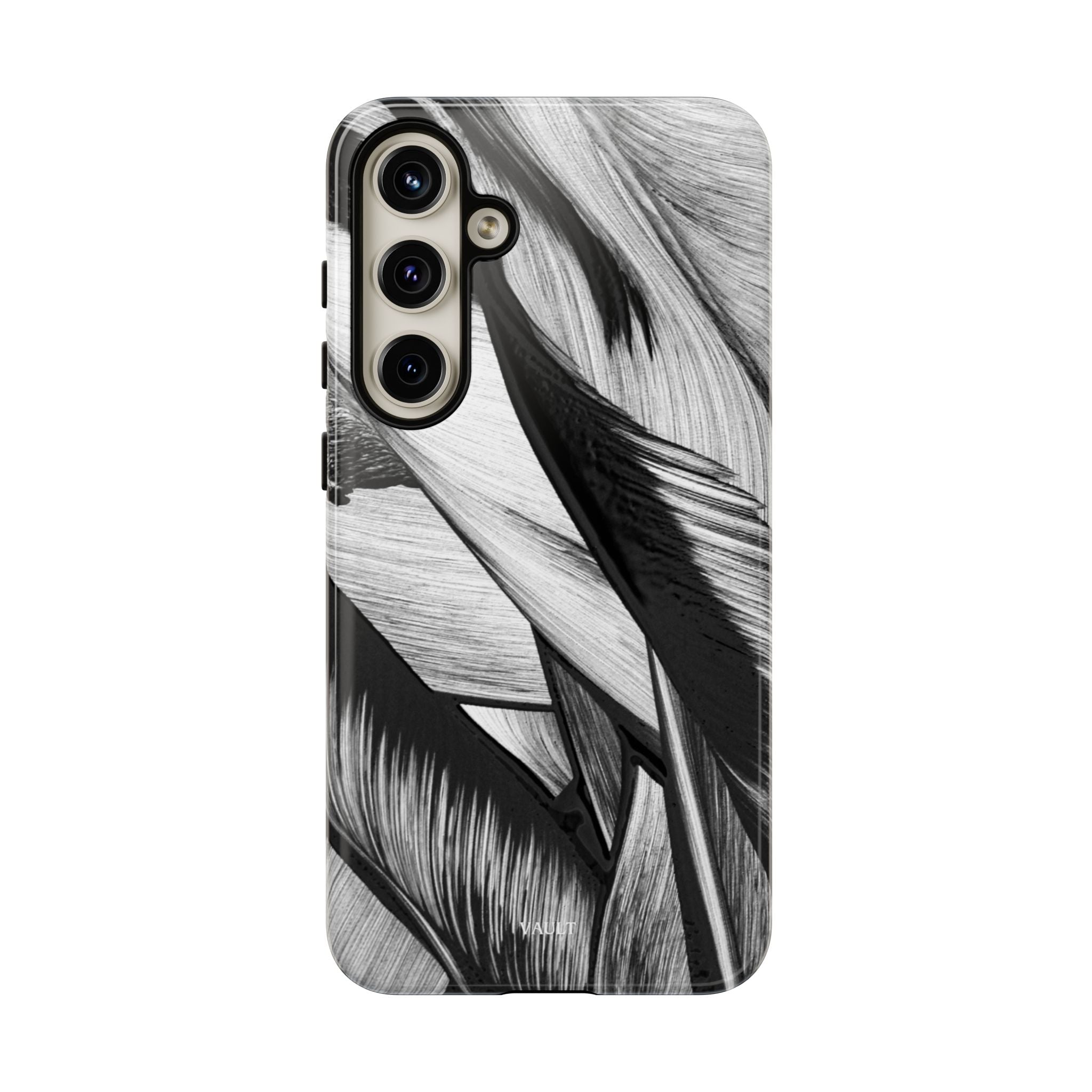 Monochrome Tropical Leaf Tough Phone Case — Black & White Botanical Protective Cover