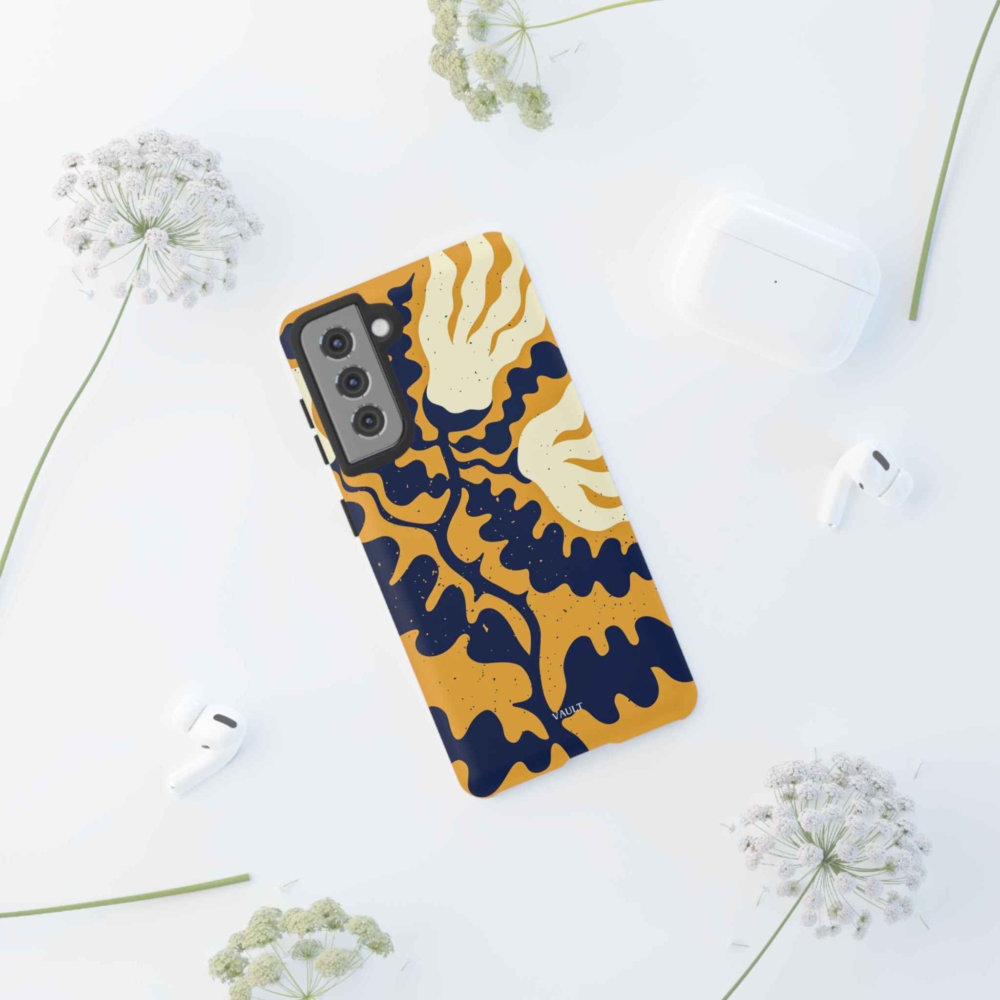 Bold Abstract Floral Phone Case (Navy & Mustard)