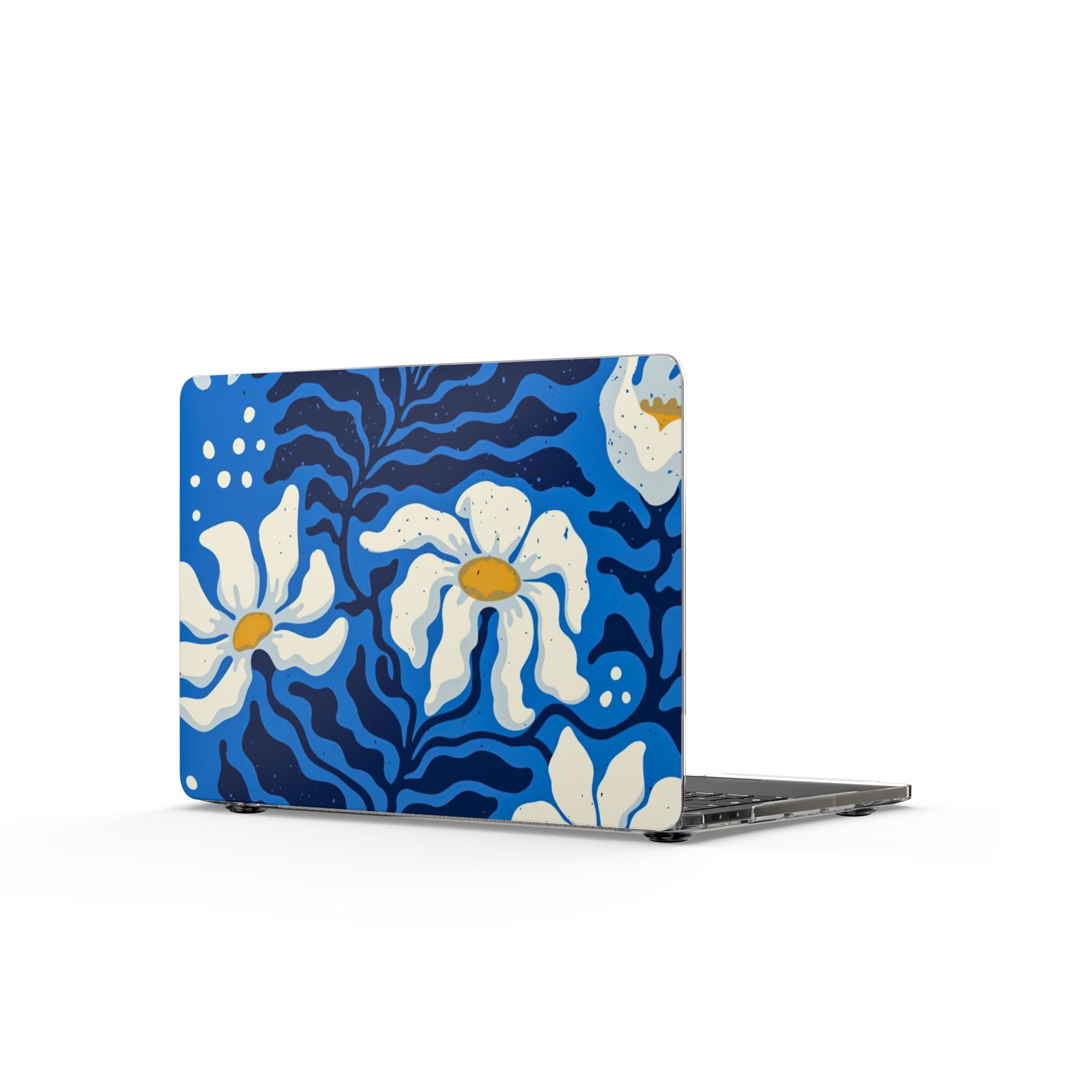Blue Floral MacBook Case — Bold White Daisies Laptop Cover