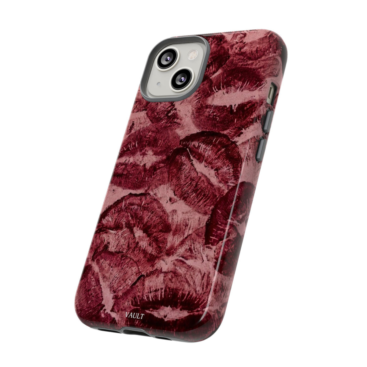 Kiss Print Phone Case – Burgundy Lip Pattern Protective Phone Cover
