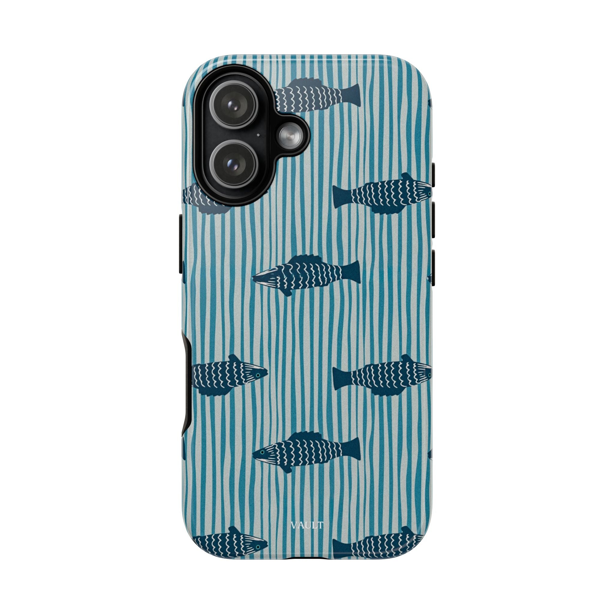 Fish Pattern Tough Phone Case — Blue Striped Ocean Design