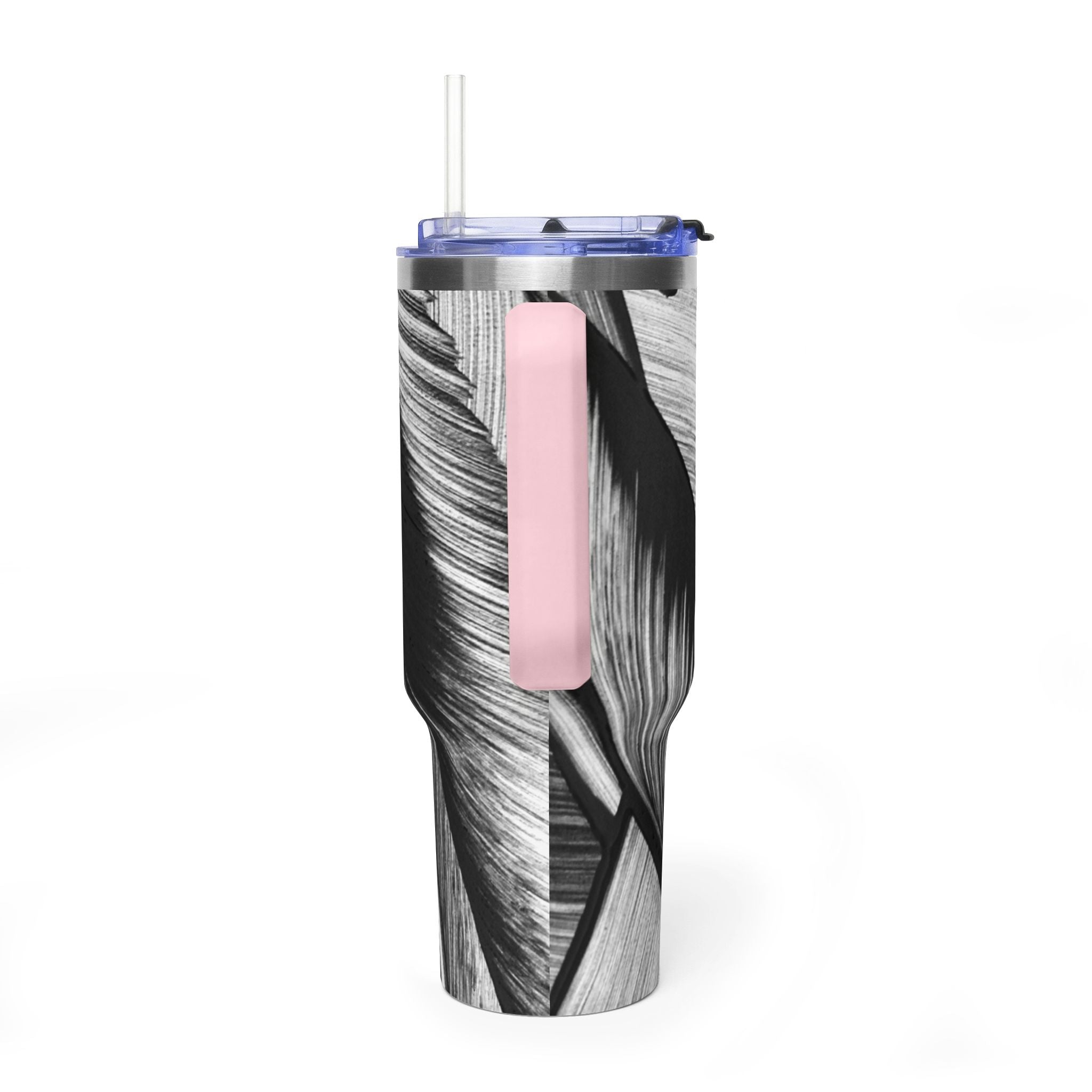 40oz Black & White Tropical Leaf Thermal Tumbler
