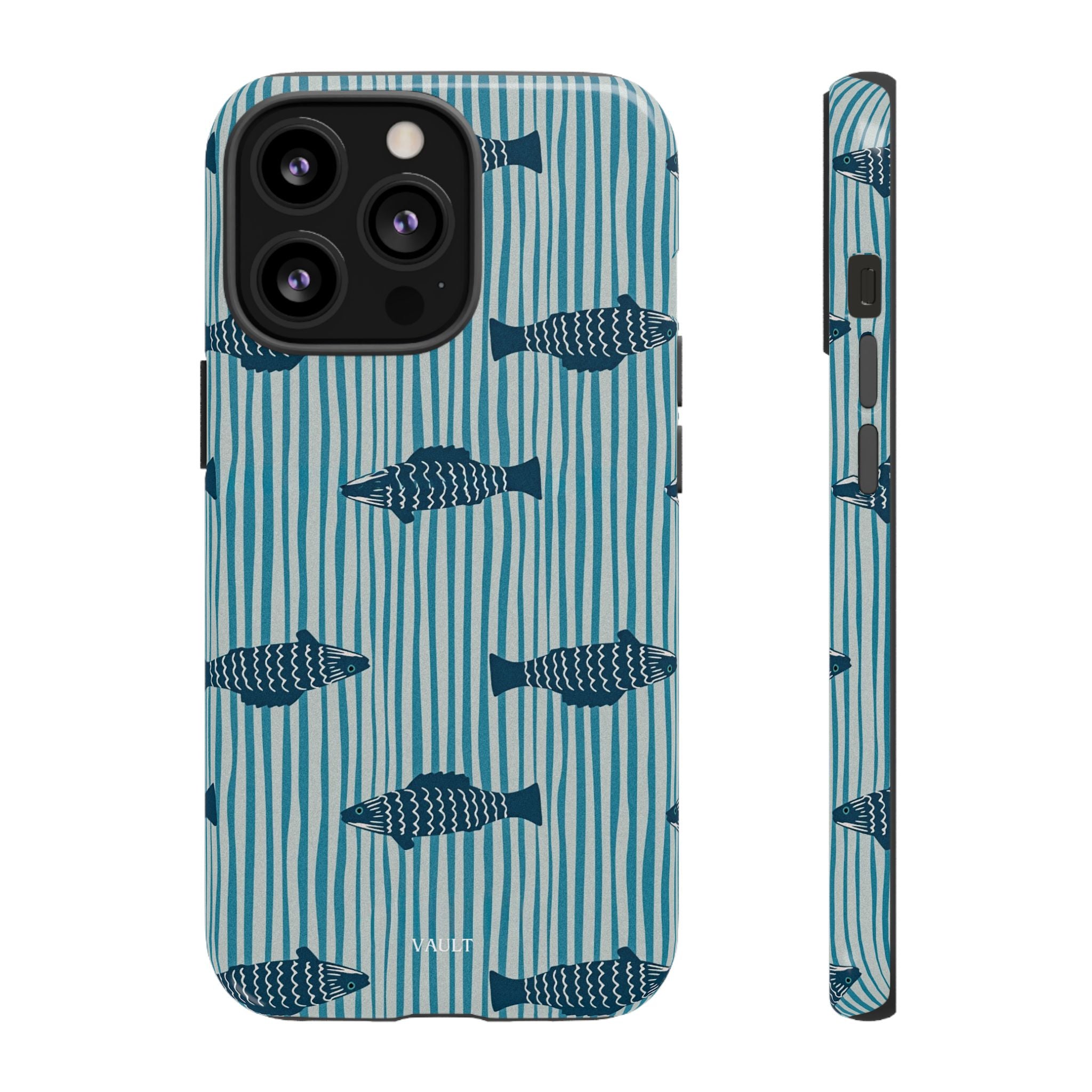 Fish Pattern Tough Phone Case — Blue Striped Ocean Design