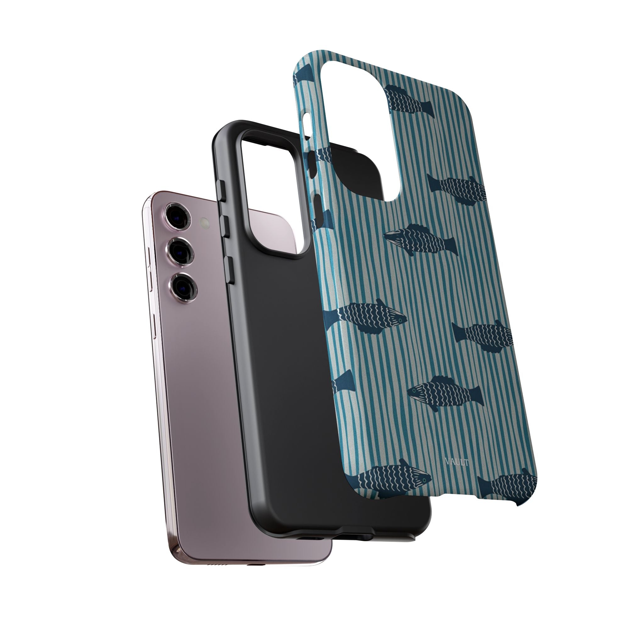Fish Pattern Tough Phone Case — Blue Striped Ocean Design