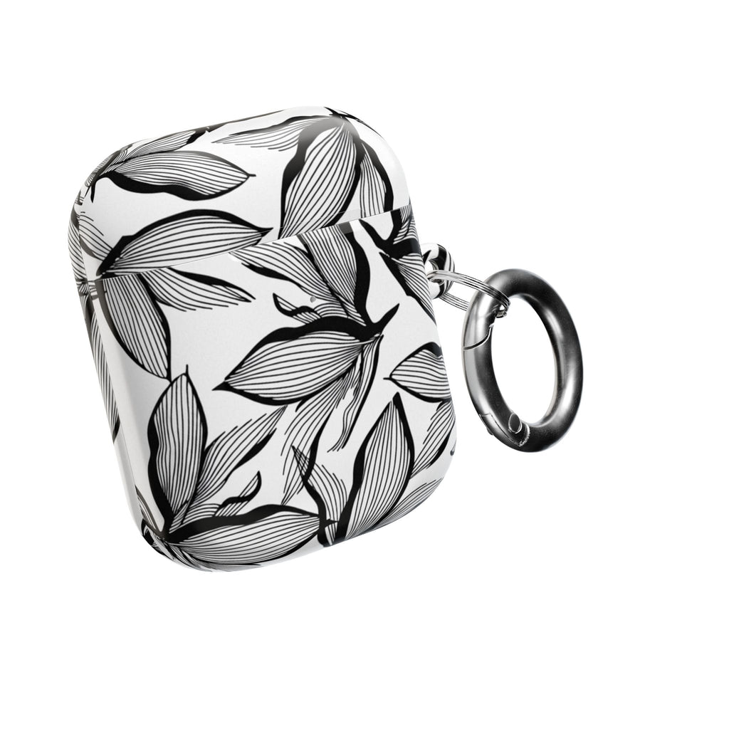 Floral Monochrome AirPod Case — Black & White Leaf Pattern