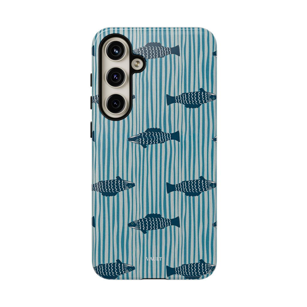 Fish Pattern Tough Phone Case — Blue Striped Ocean Design