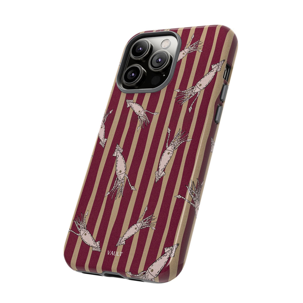 Phone Case - Vintage Shrimp Pattern on Burgundy Stripes