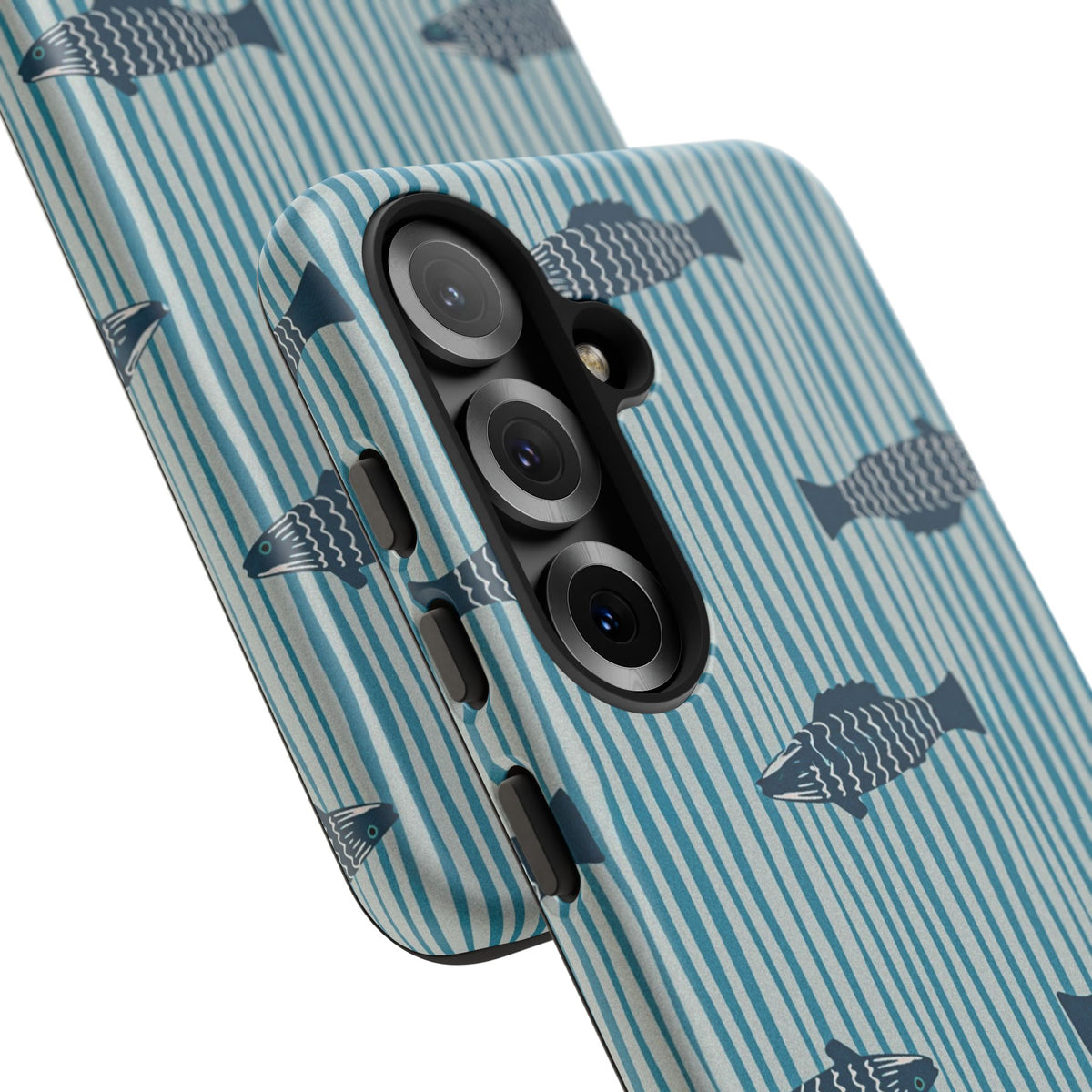 Fish Pattern Tough Phone Case — Blue Striped Ocean Design