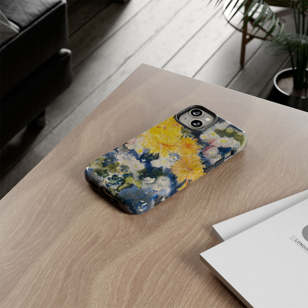 Floral Watercolor Phone Case – Yellow Chrysanthemums Design