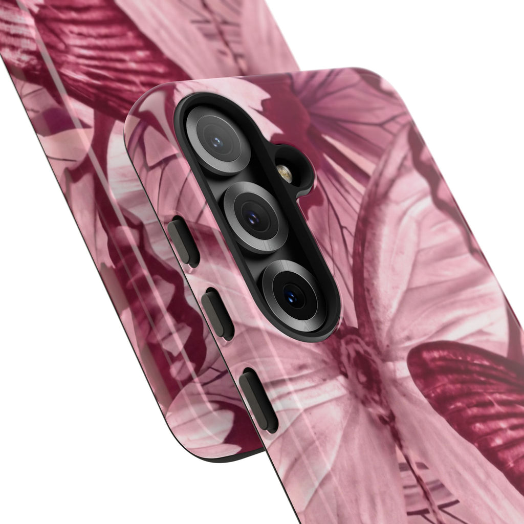 Butterfly Tough Phone Case — Vintage Pink Floral Protective Cover