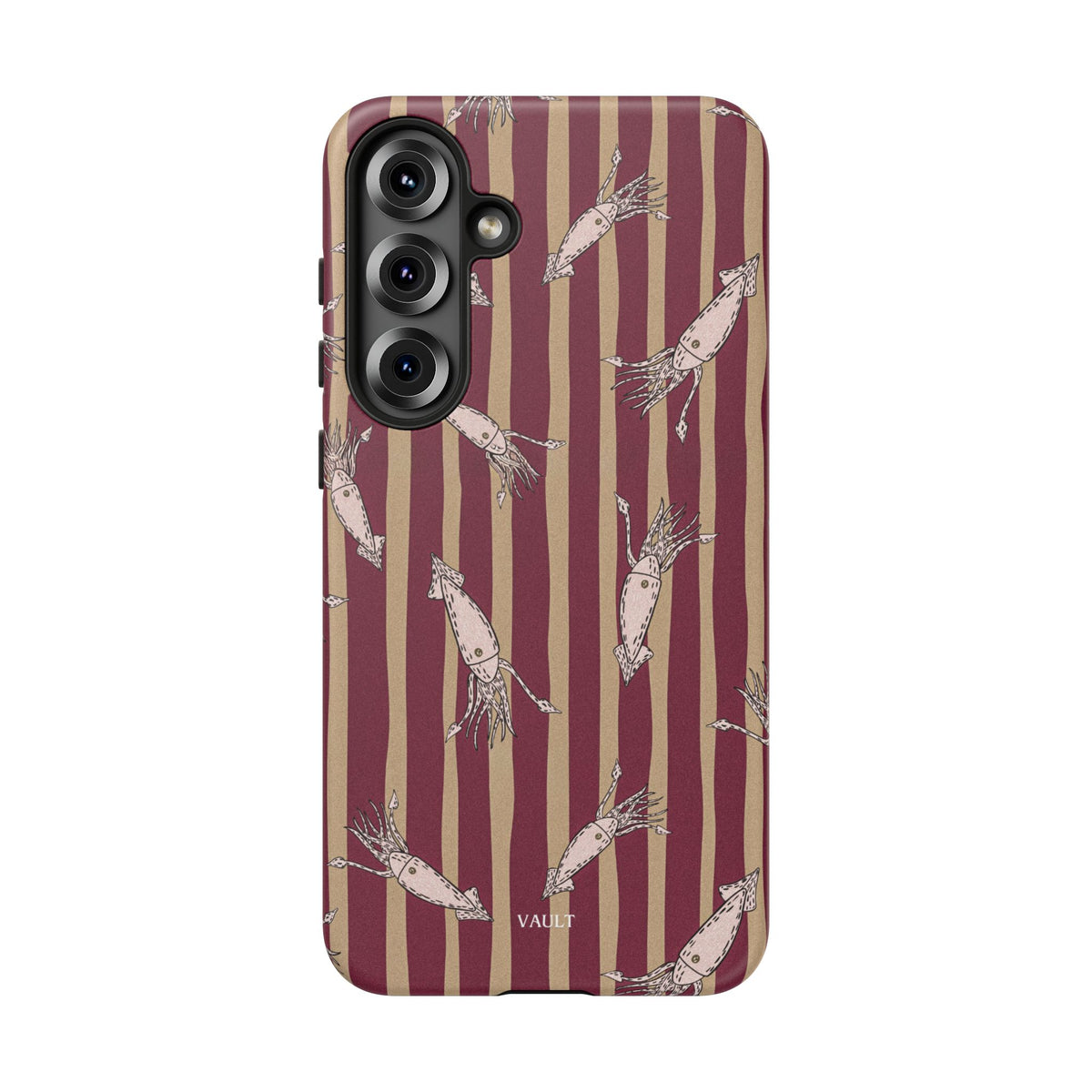 Phone Case - Vintage Shrimp Pattern on Burgundy Stripes