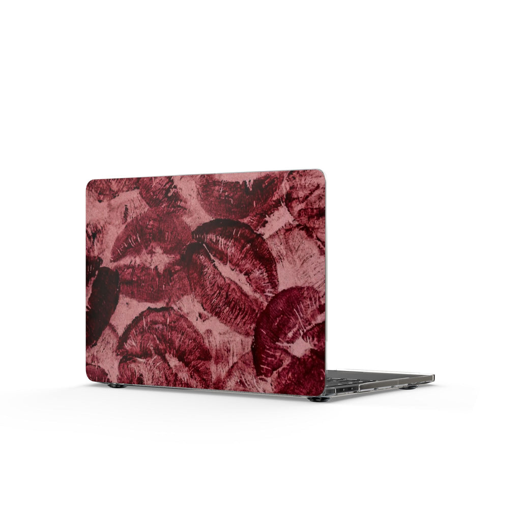Lip Print Clear MacBook Case — Burgundy Kiss Pattern