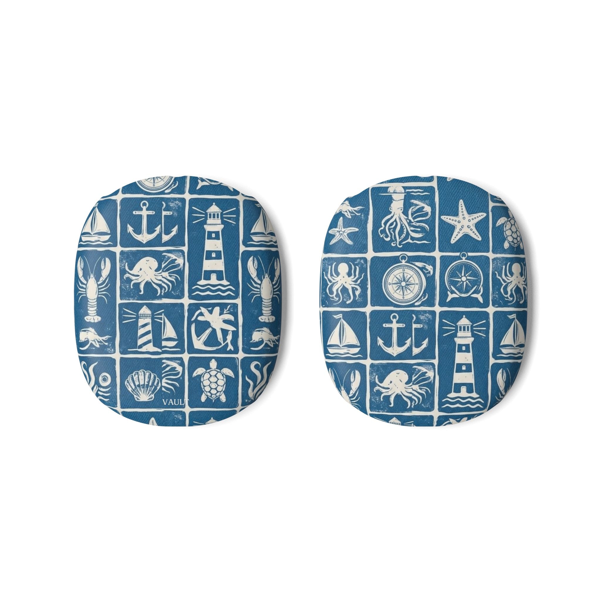 AirPod Max Case – Nautical Blue Icons Sleeve (anchors, lighthouses, shells)