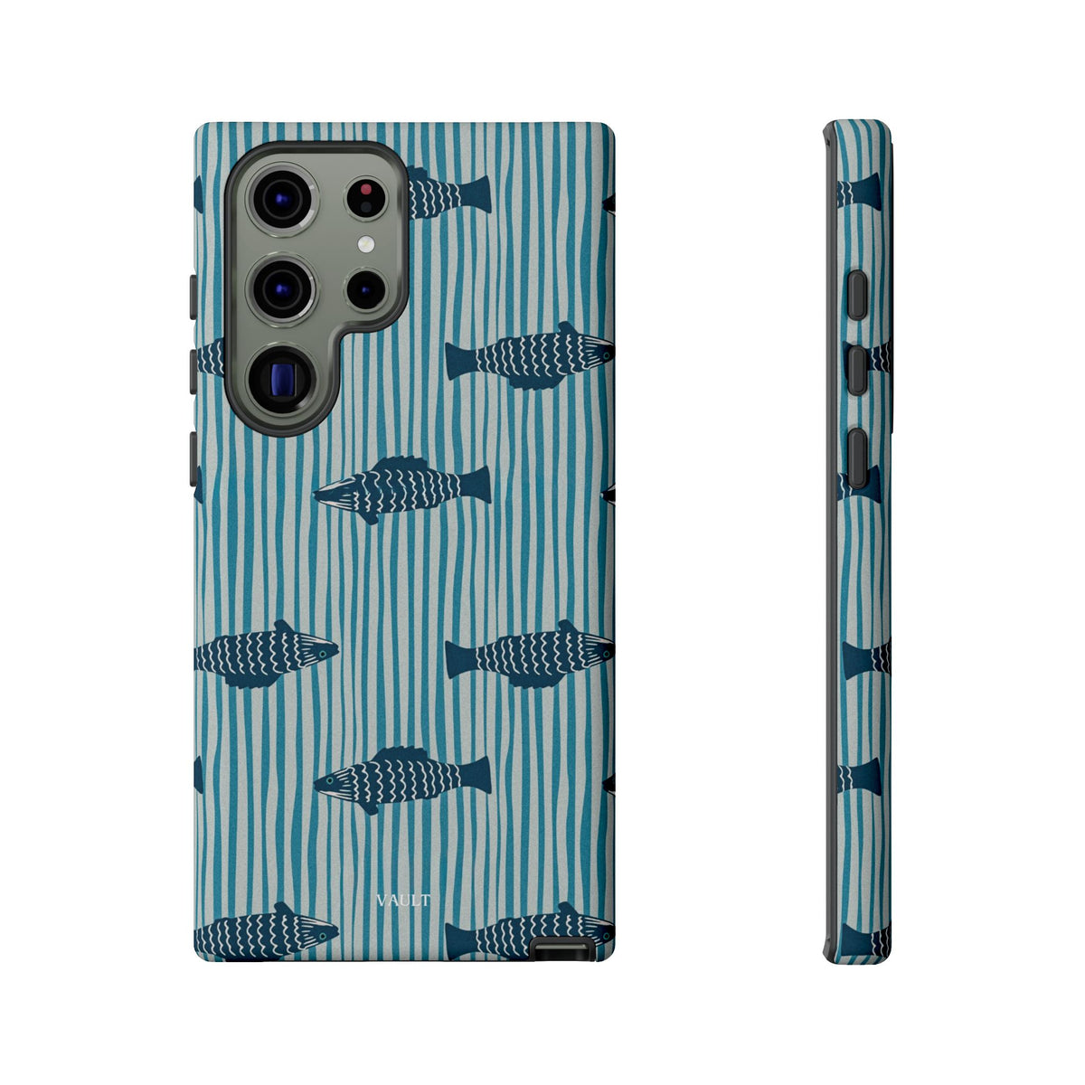 Fish Pattern Tough Phone Case — Blue Striped Ocean Design