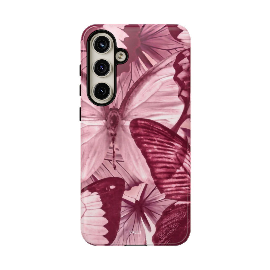 Butterfly Tough Phone Case — Vintage Pink Floral Protective Cover