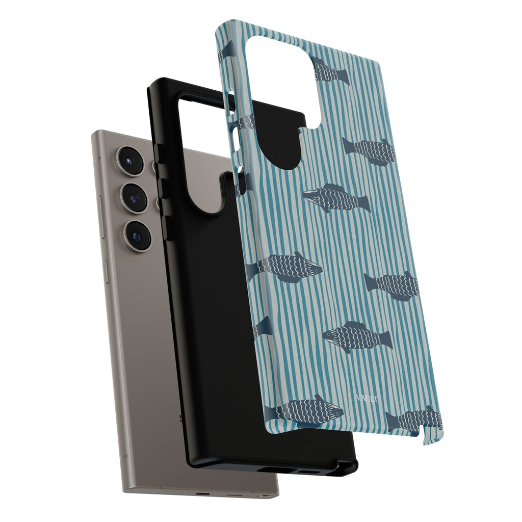 Fish Pattern Tough Phone Case — Blue Striped Ocean Design