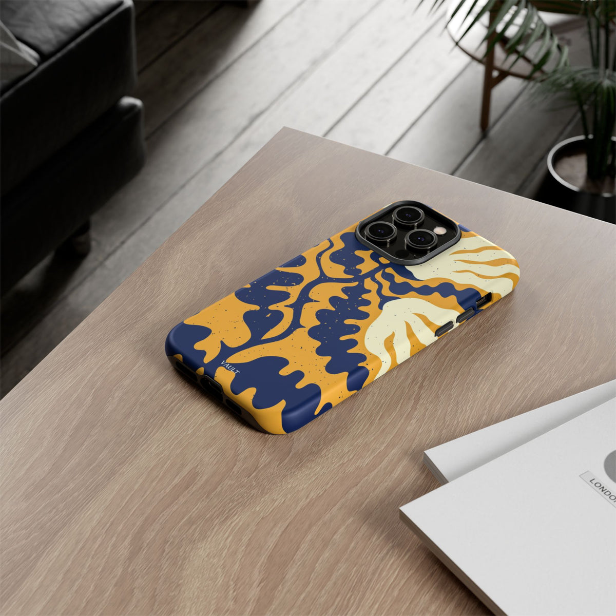 Bold Abstract Floral Phone Case (Navy & Mustard)