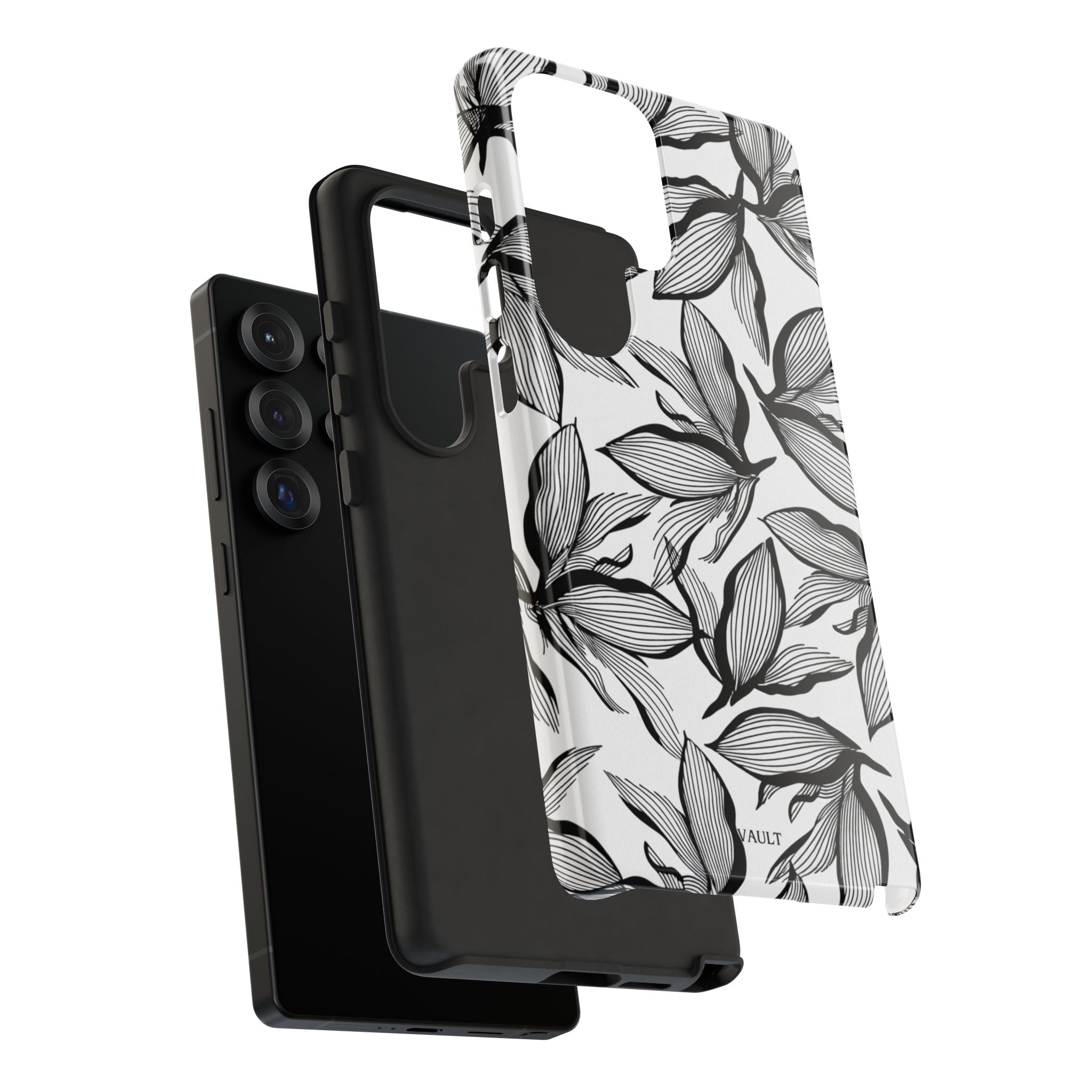 Floral Leaves Tough Phone Case – Black & White Botanical Protection