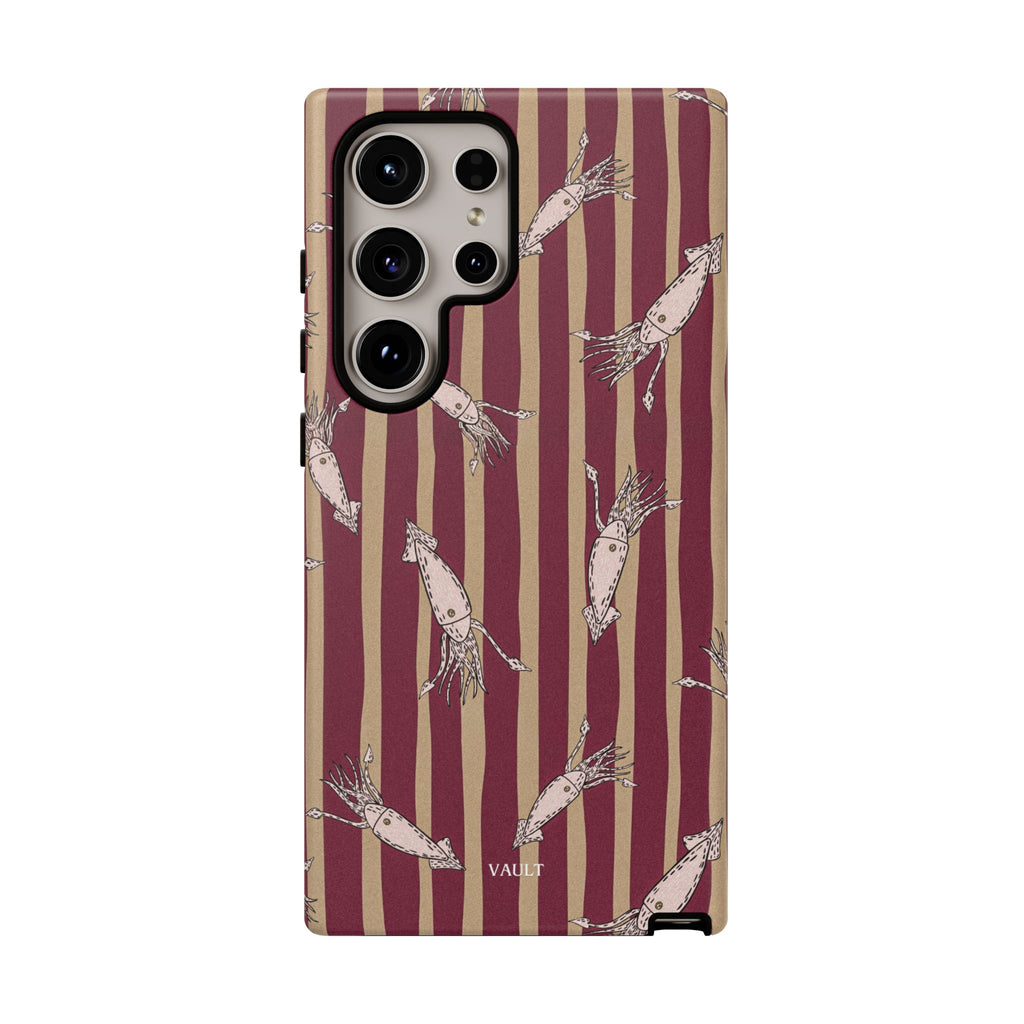 Phone Case - Vintage Shrimp Pattern on Burgundy Stripes