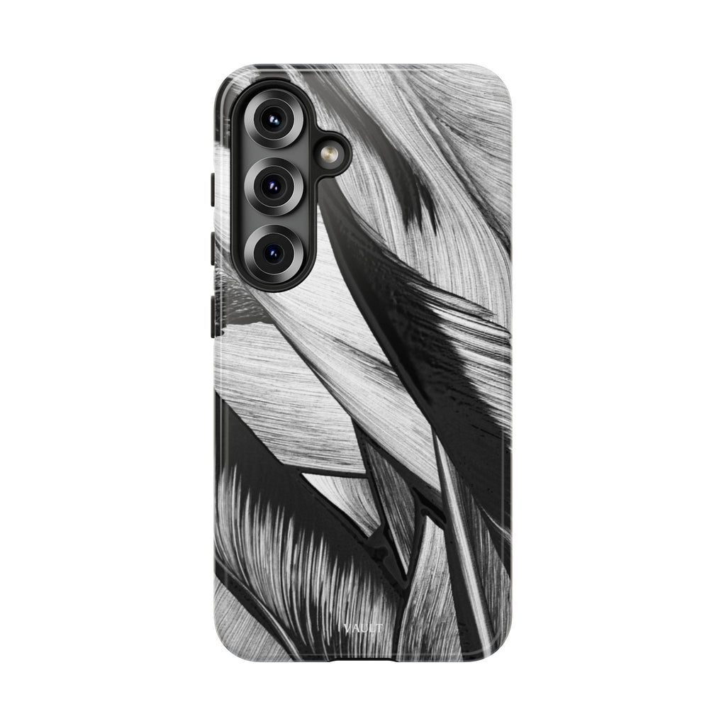 Monochrome Tropical Leaf Tough Phone Case — Black & White Botanical Protective Cover