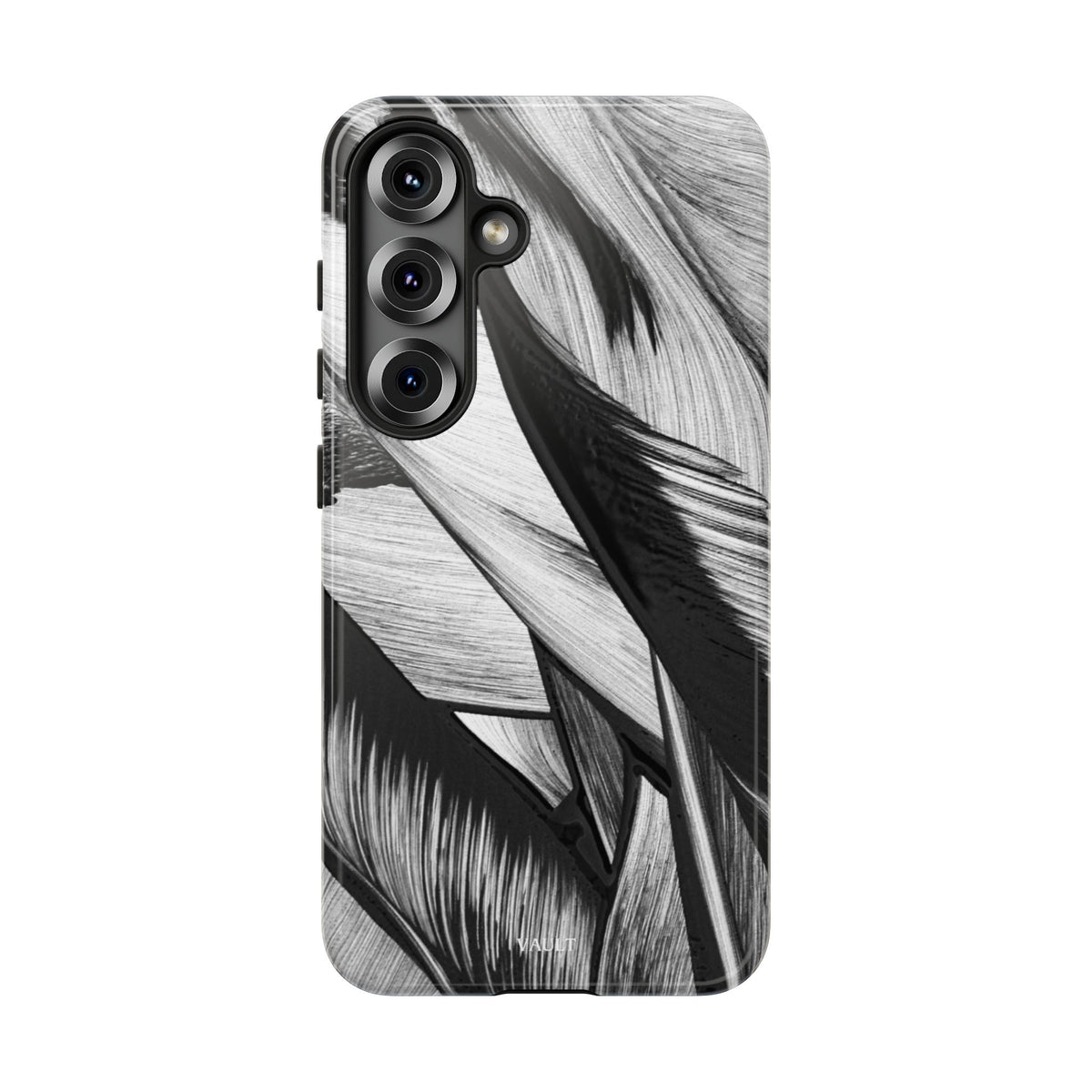 Monochrome Tropical Leaf Tough Phone Case — Black & White Botanical Protective Cover