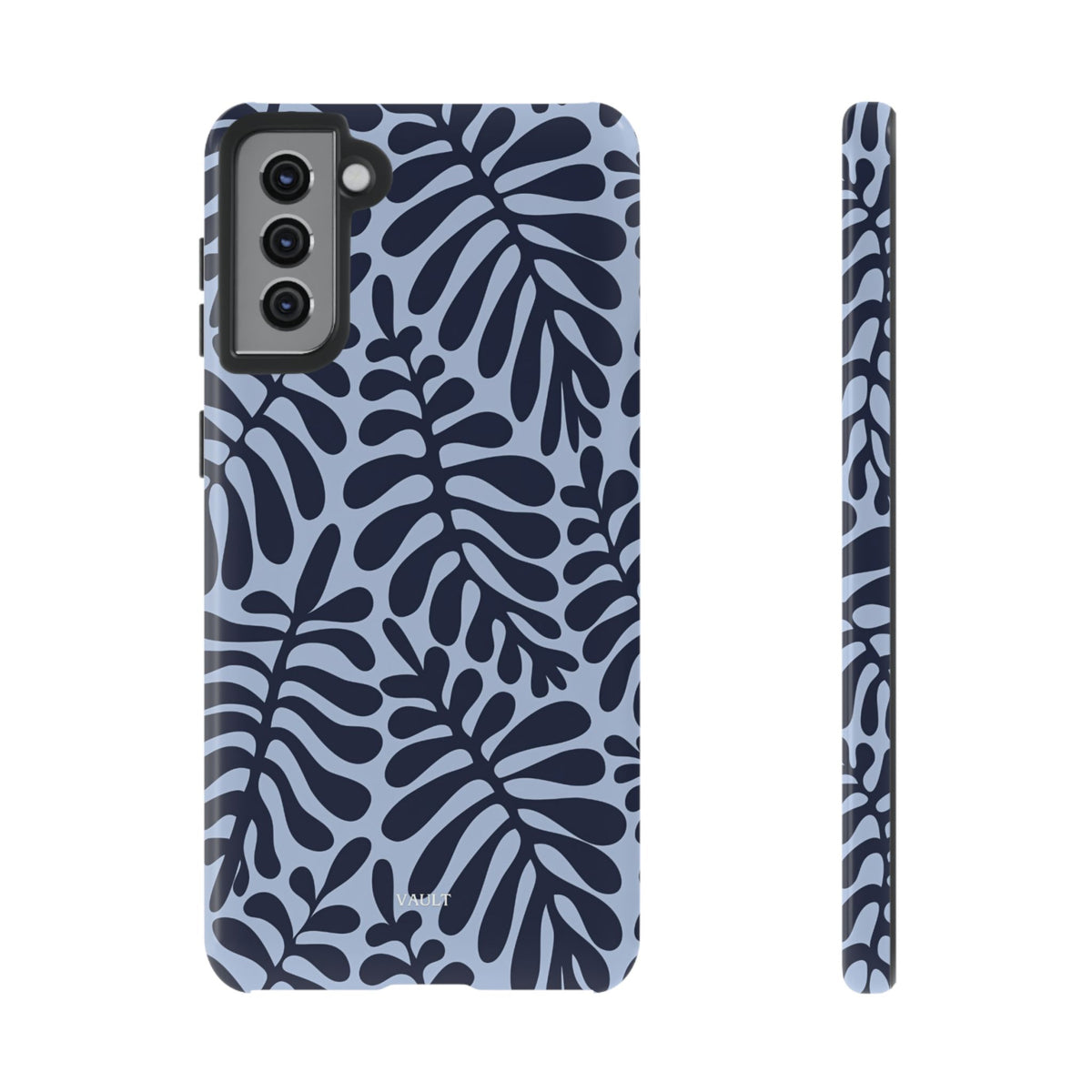 Floral Fern Tough Phone Case – Navy Blue on Light Blue, Protective Slim Cover