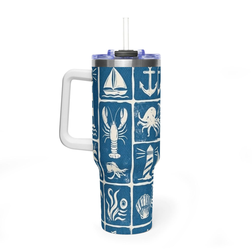 40oz Nautical Thermal Tumbler – Lighthouse, Anchor & Sea Life Travel Mug