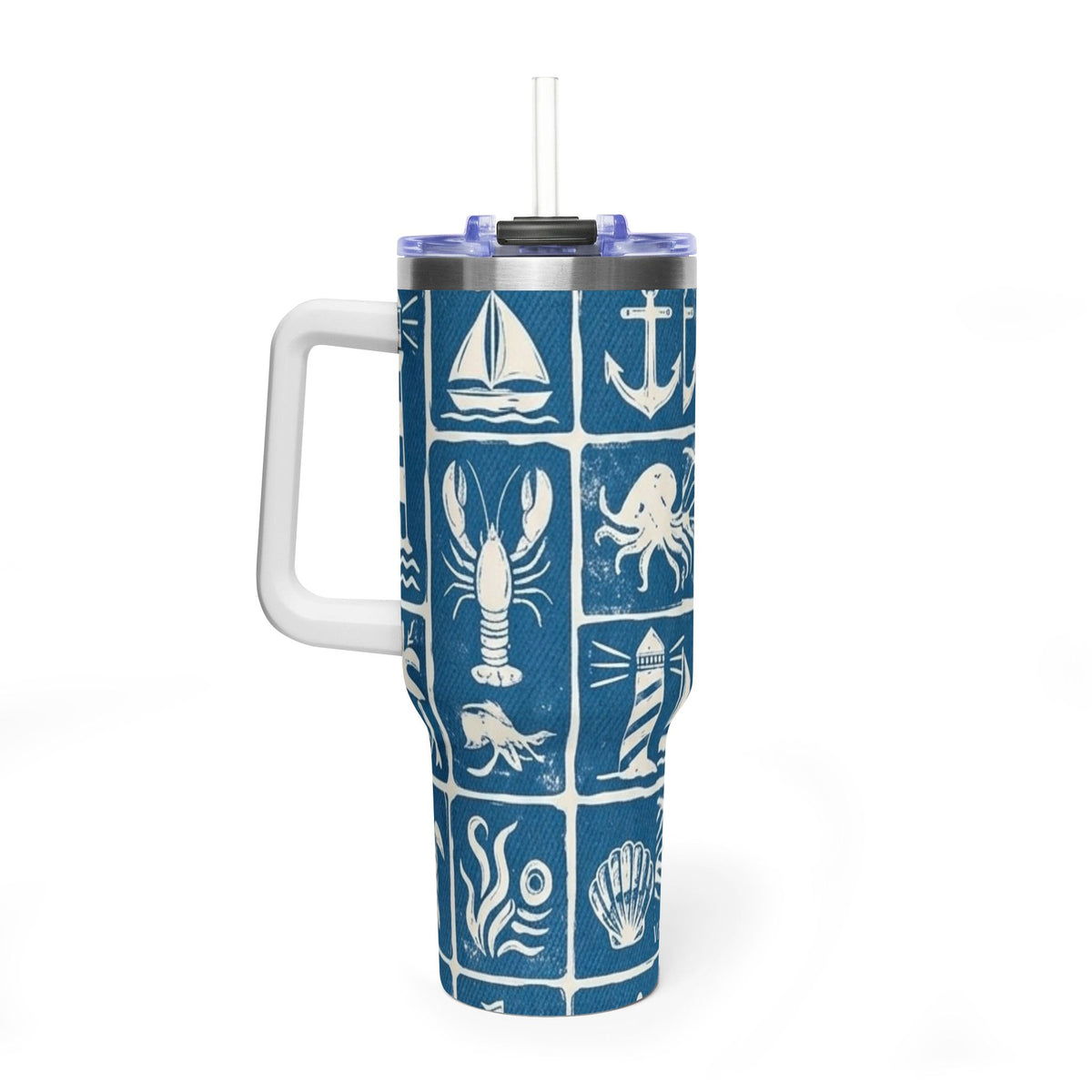 40oz Nautical Thermal Tumbler – Lighthouse, Anchor & Sea Life Travel Mug